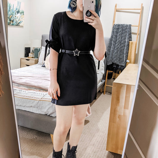 Black Tie Sleeve Shift Dress - Lost Minds Clothing