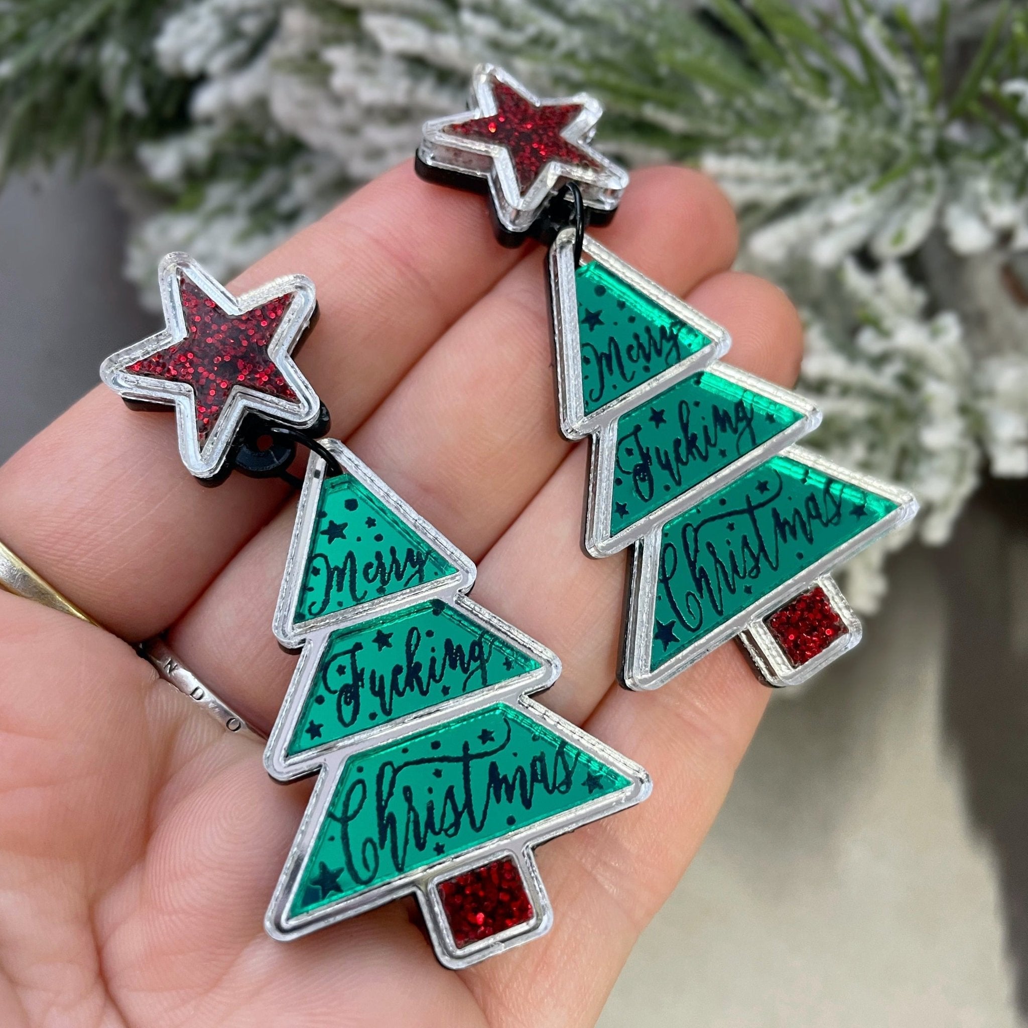 Merry F-cking Christmas Tree Earrings