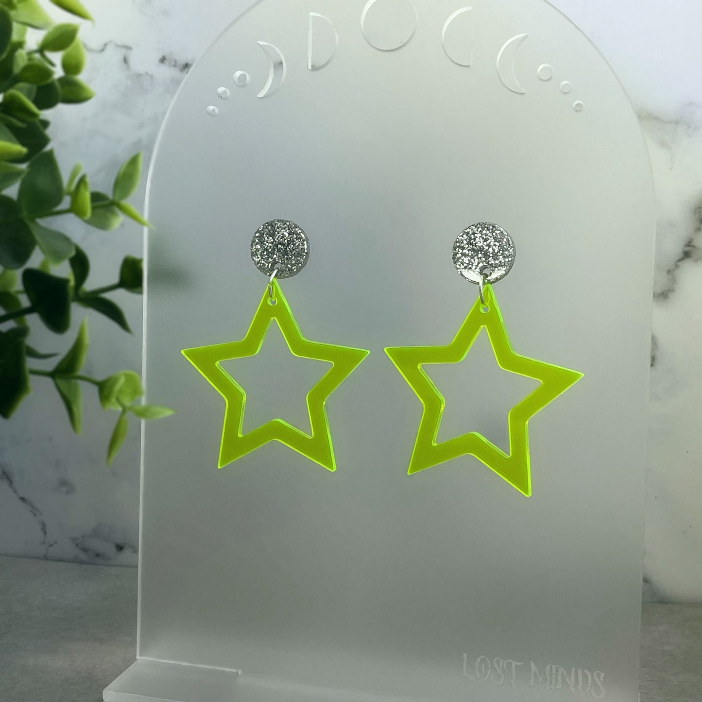 Neon Yellow Open Stars Earrings - Lost Minds Clothing