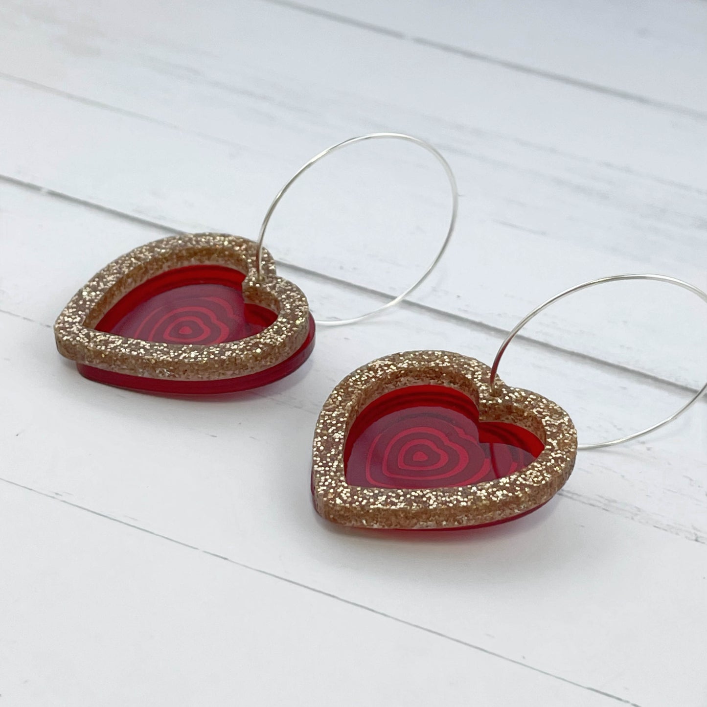 Rose Gold Glitter Double Heart Earrings