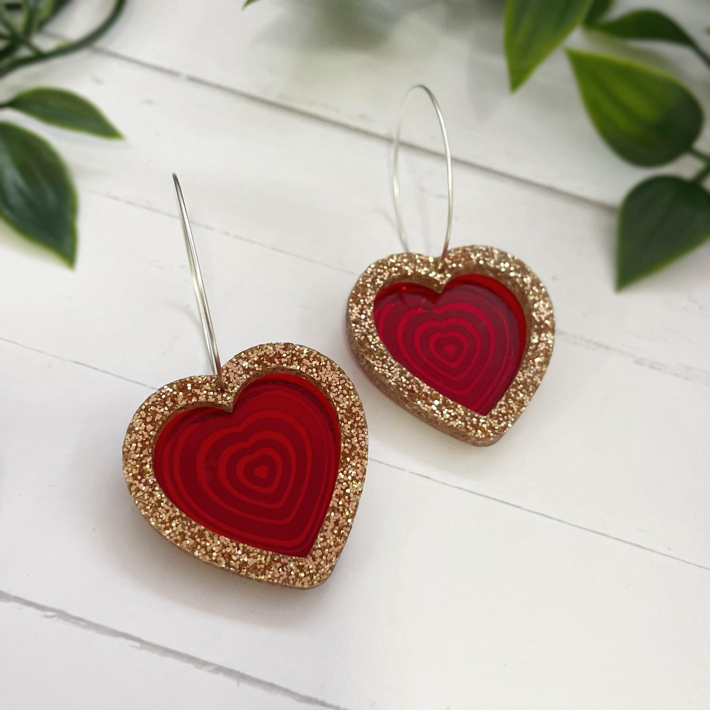 Rose Gold Glitter Double Heart Earrings