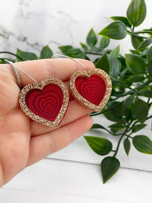 Rose Gold Glitter Double Heart Earrings