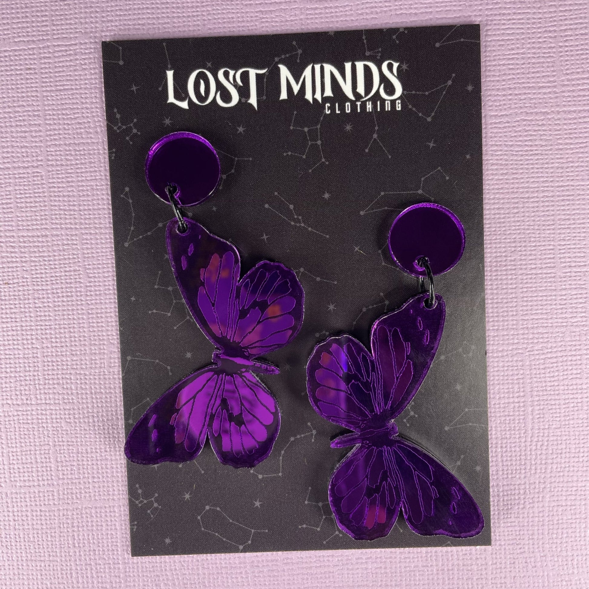 Butterfly Effect Acrylic Earrings - Purple - Lost Minds Clothing