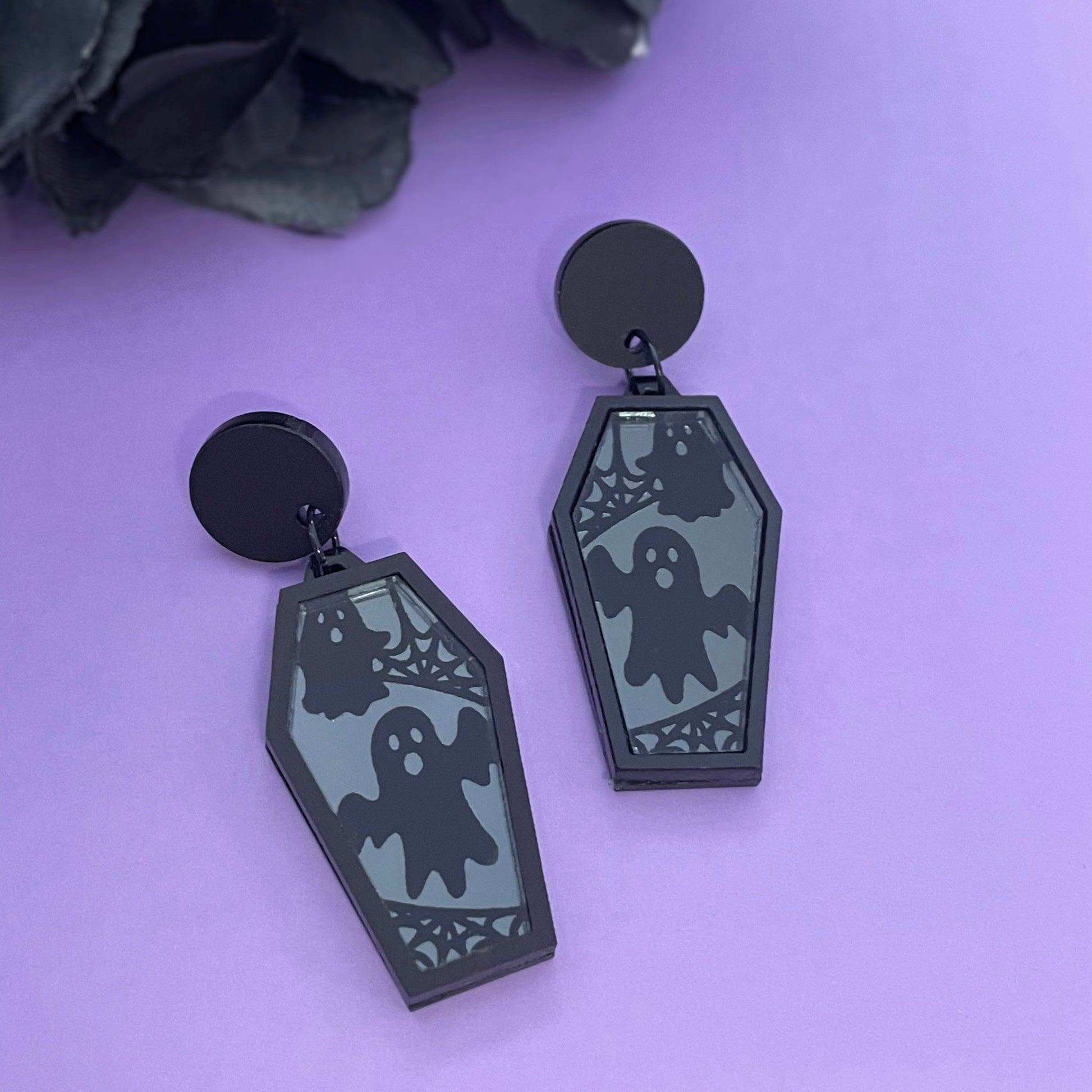Charcoal Ghost Coffin Earrings - Lost Minds Clothing