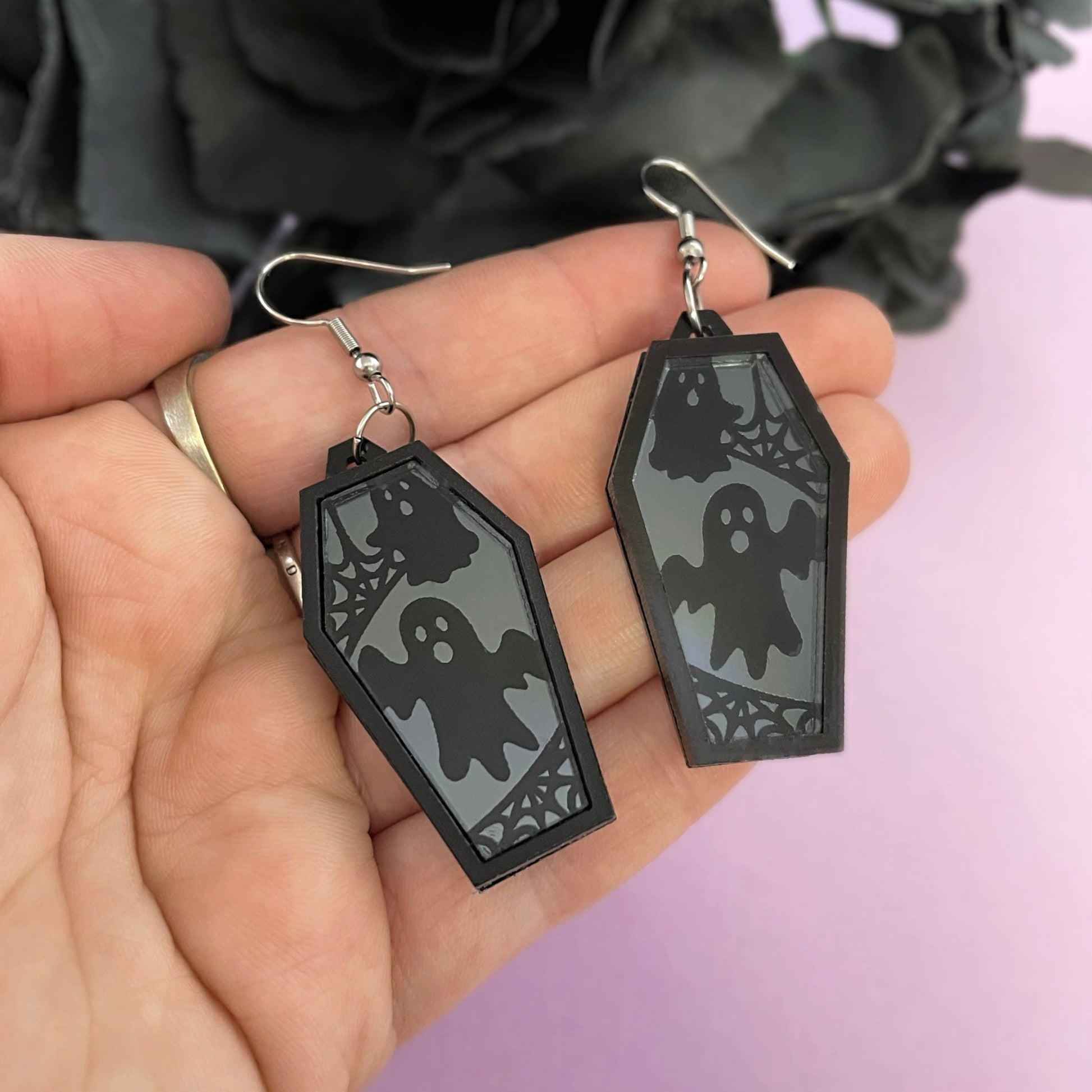 Charcoal Ghost Coffin Earrings - Lost Minds Clothing