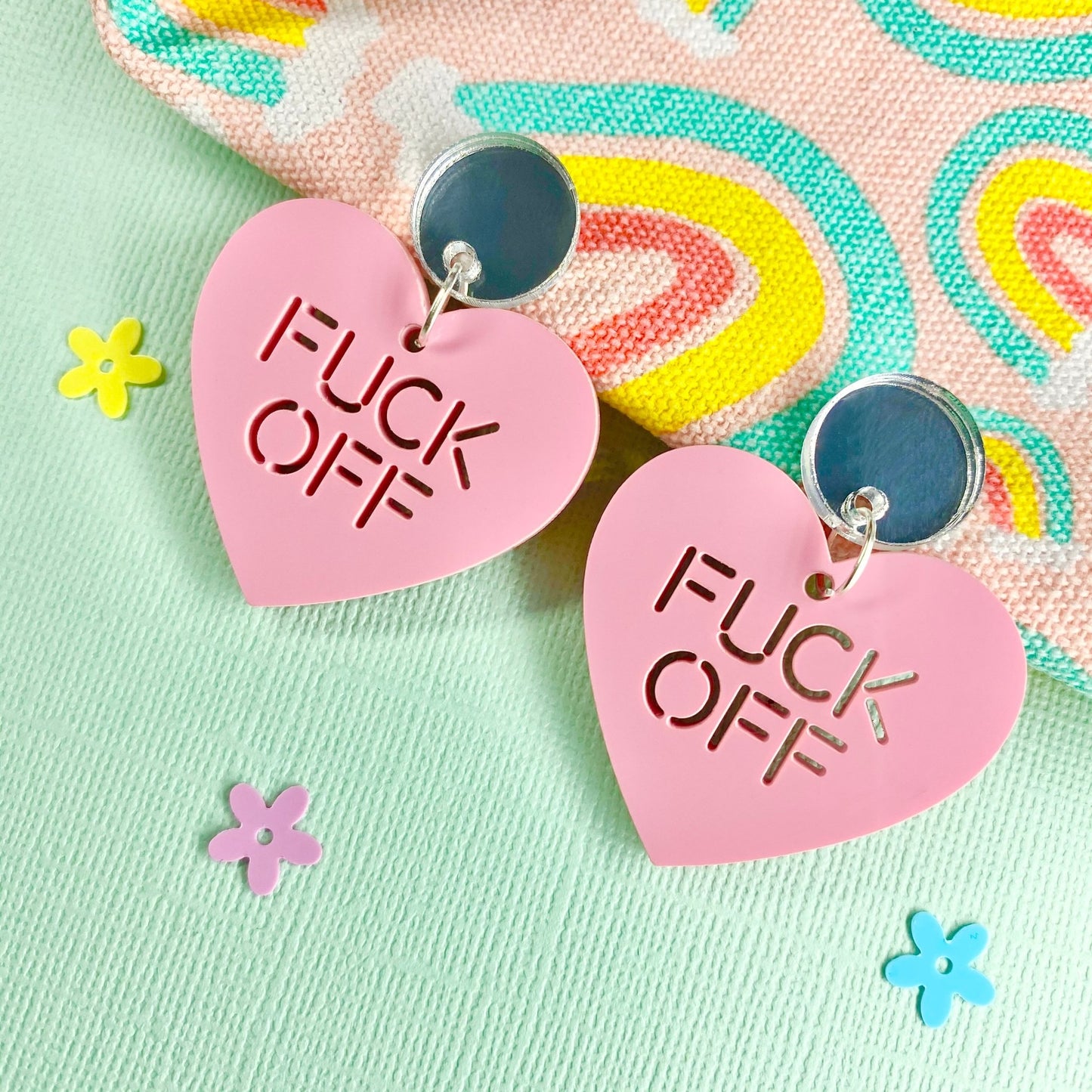 F-ck Off Candy Heart Earrings (6 colours available) - Lost Minds Clothing