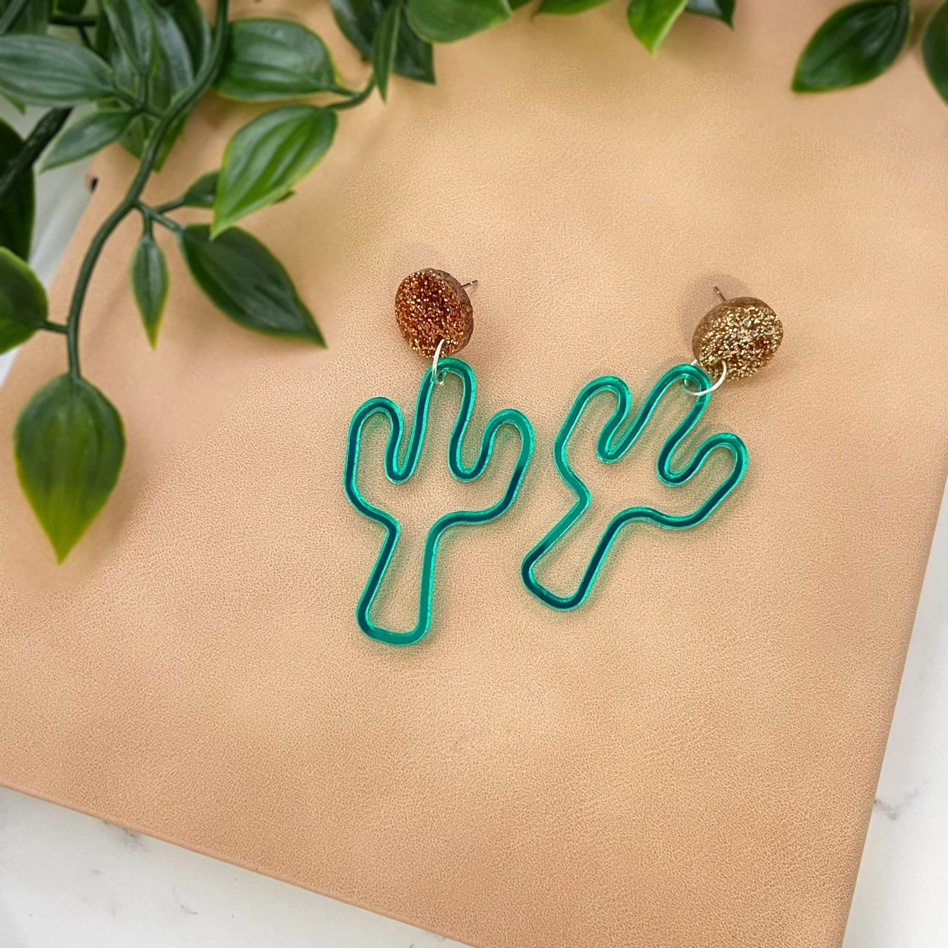 Green Mirror Cactus Earrings - Lost Minds Clothing