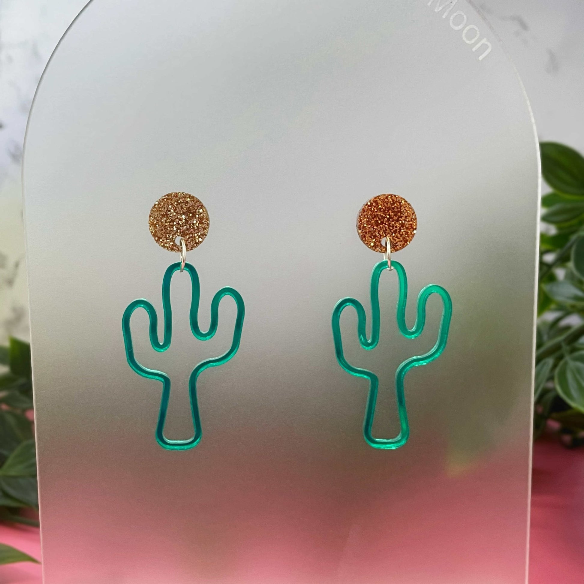 Green Mirror Cactus Earrings - Lost Minds Clothing