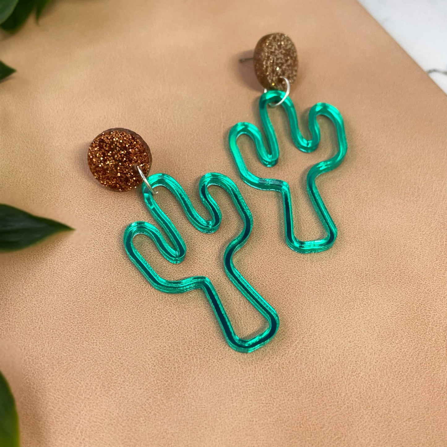 Green Mirror Cactus Earrings - Lost Minds Clothing