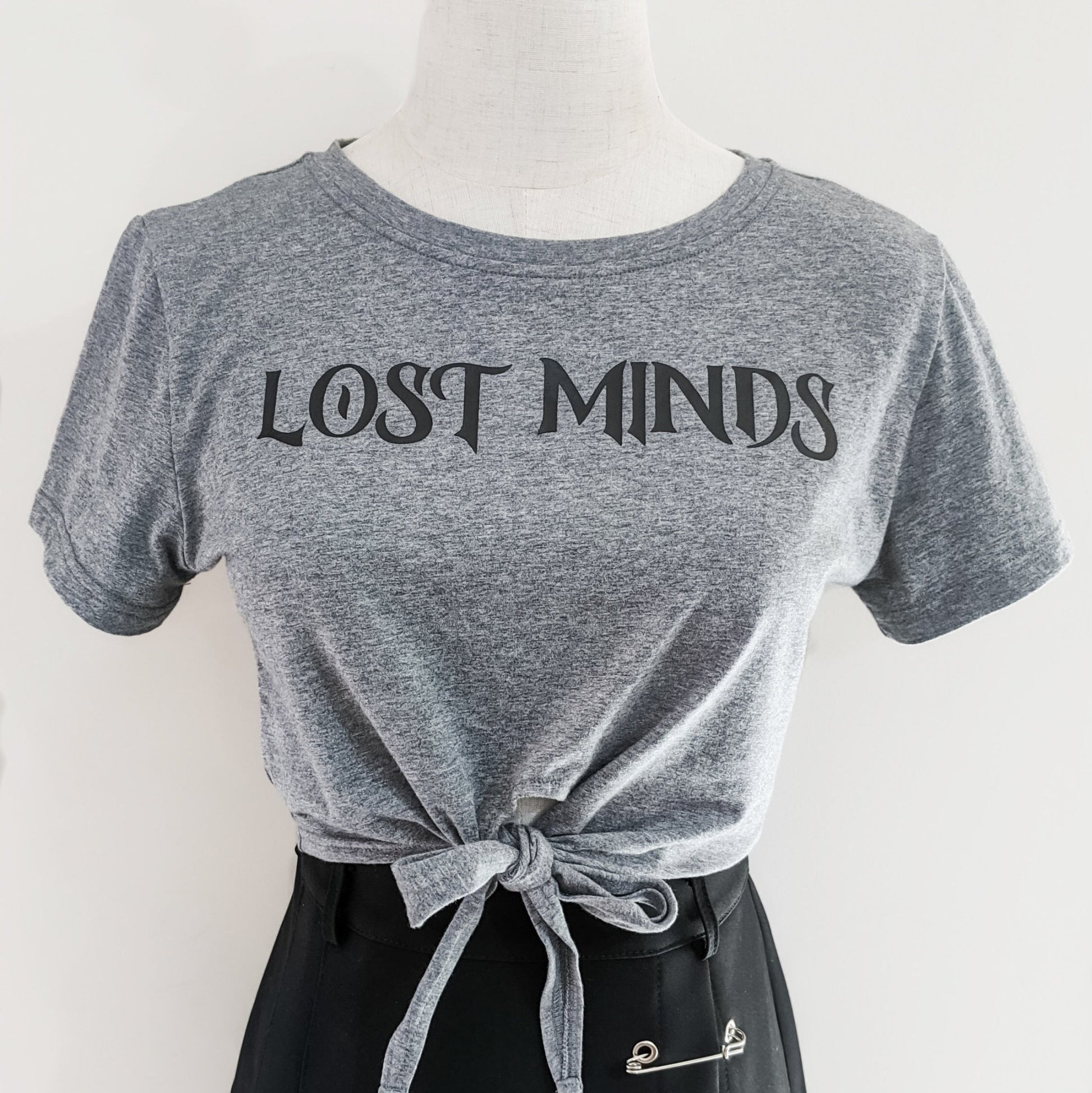 Lost Minds Tie Front Tee - Grey - Lost Minds Clothing