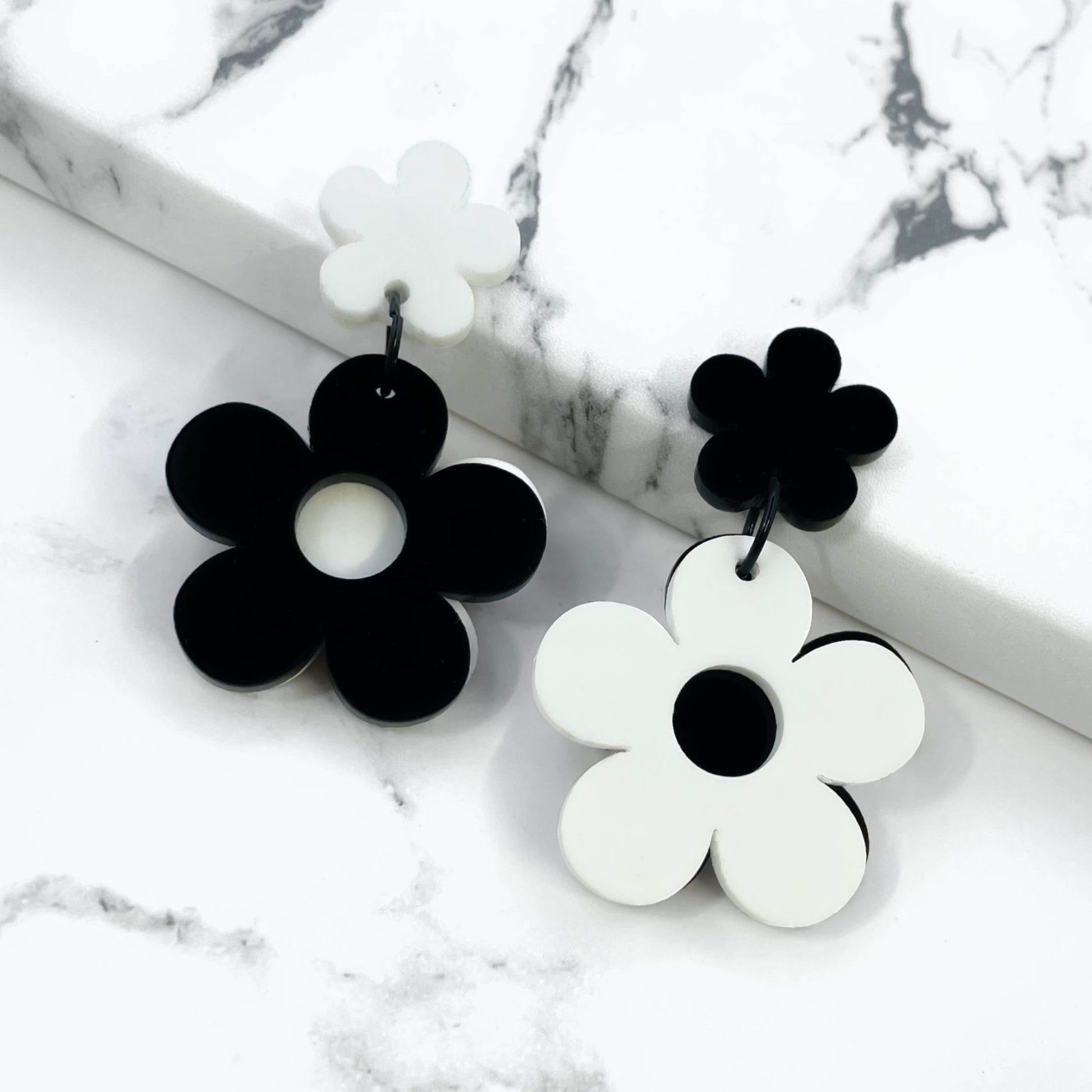 Monochromatic Asymmetrical Daisy Earrings - Lost Minds Clothing
