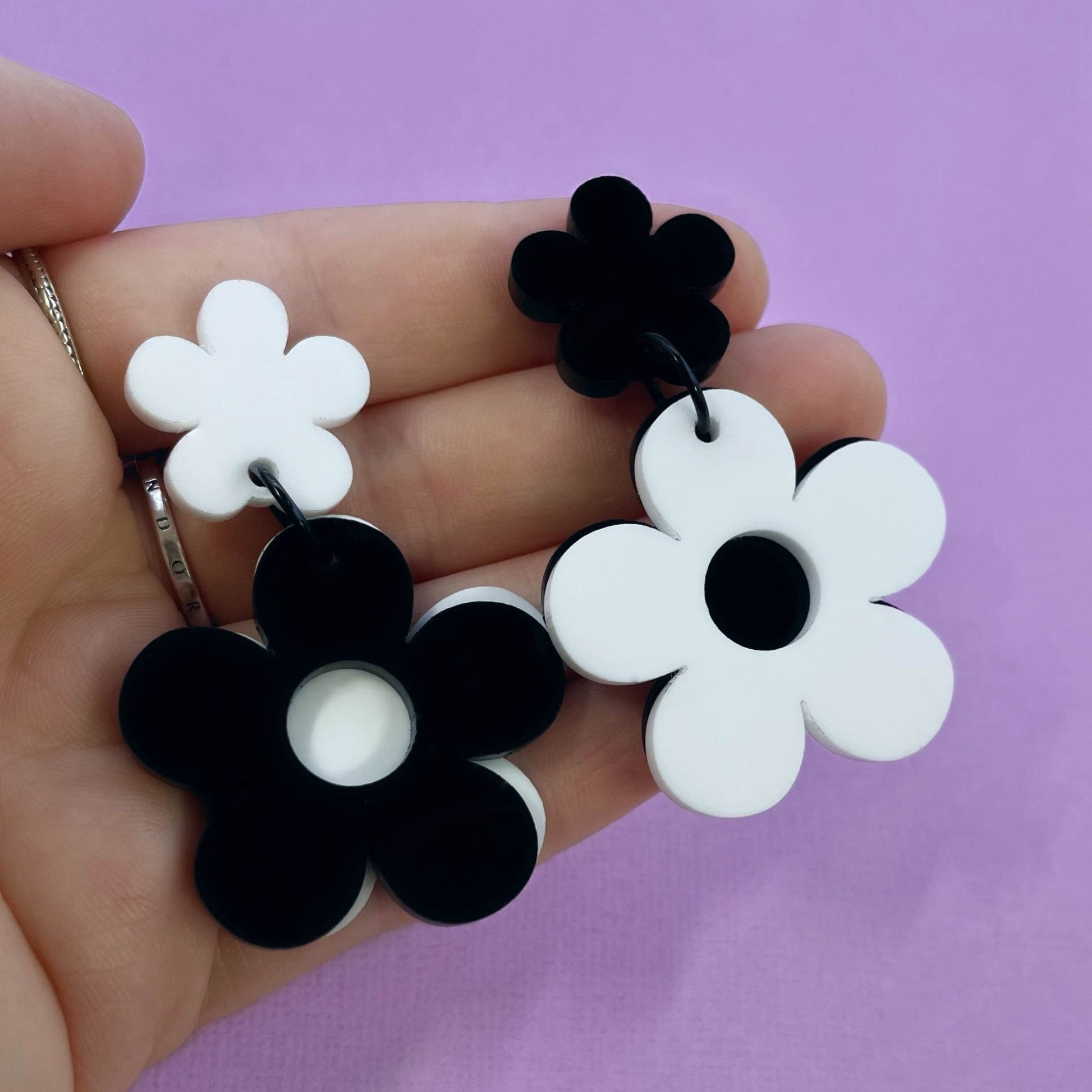 Monochromatic Asymmetrical Daisy Earrings - Lost Minds Clothing