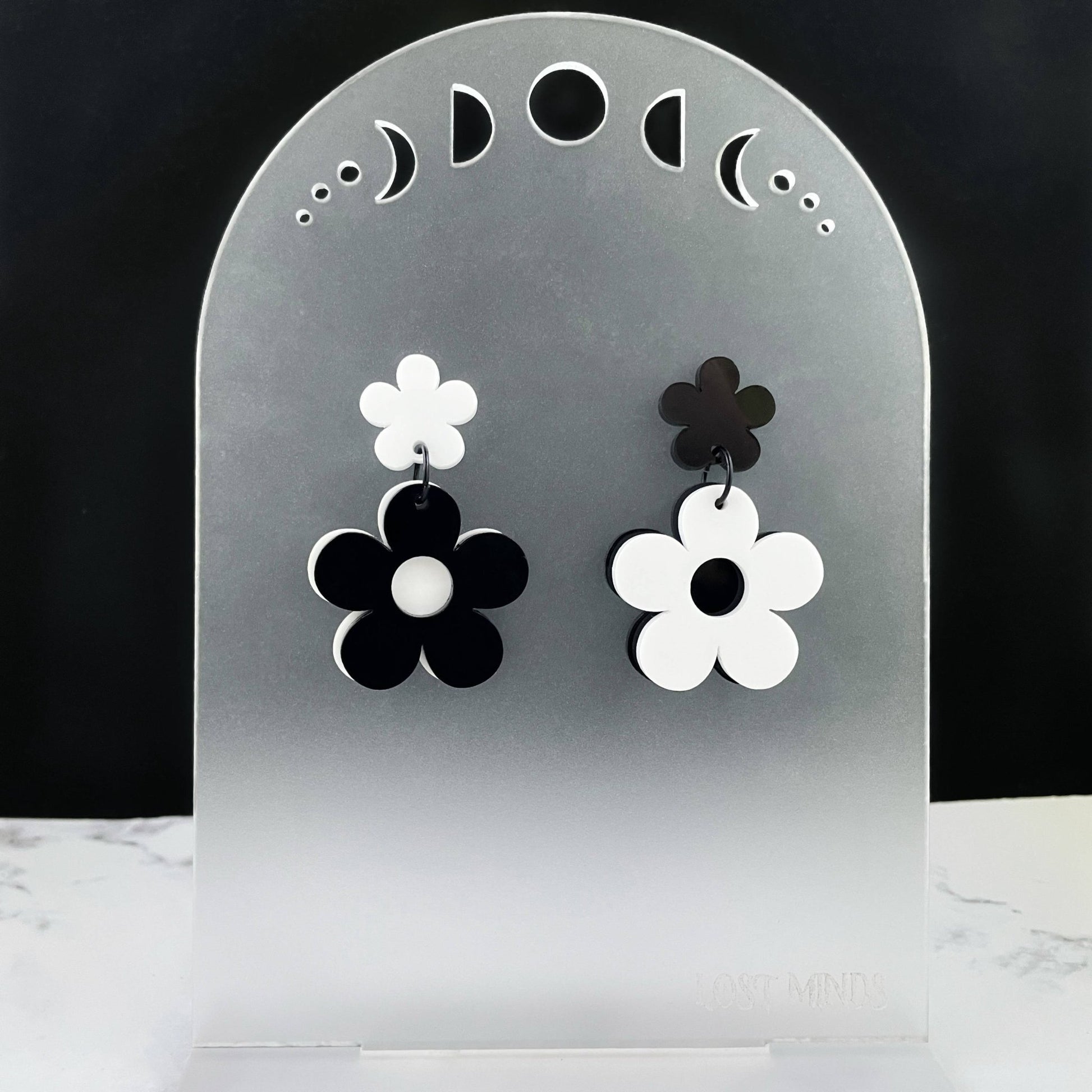 Monochromatic Asymmetrical Daisy Earrings - Lost Minds Clothing