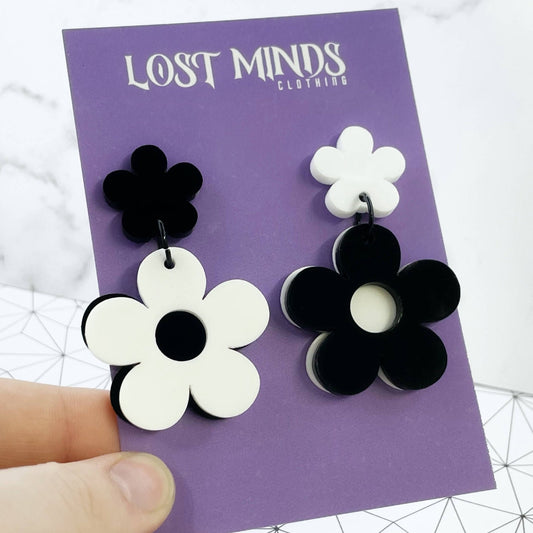 Monochromatic Asymmetrical Daisy Earrings - Lost Minds Clothing