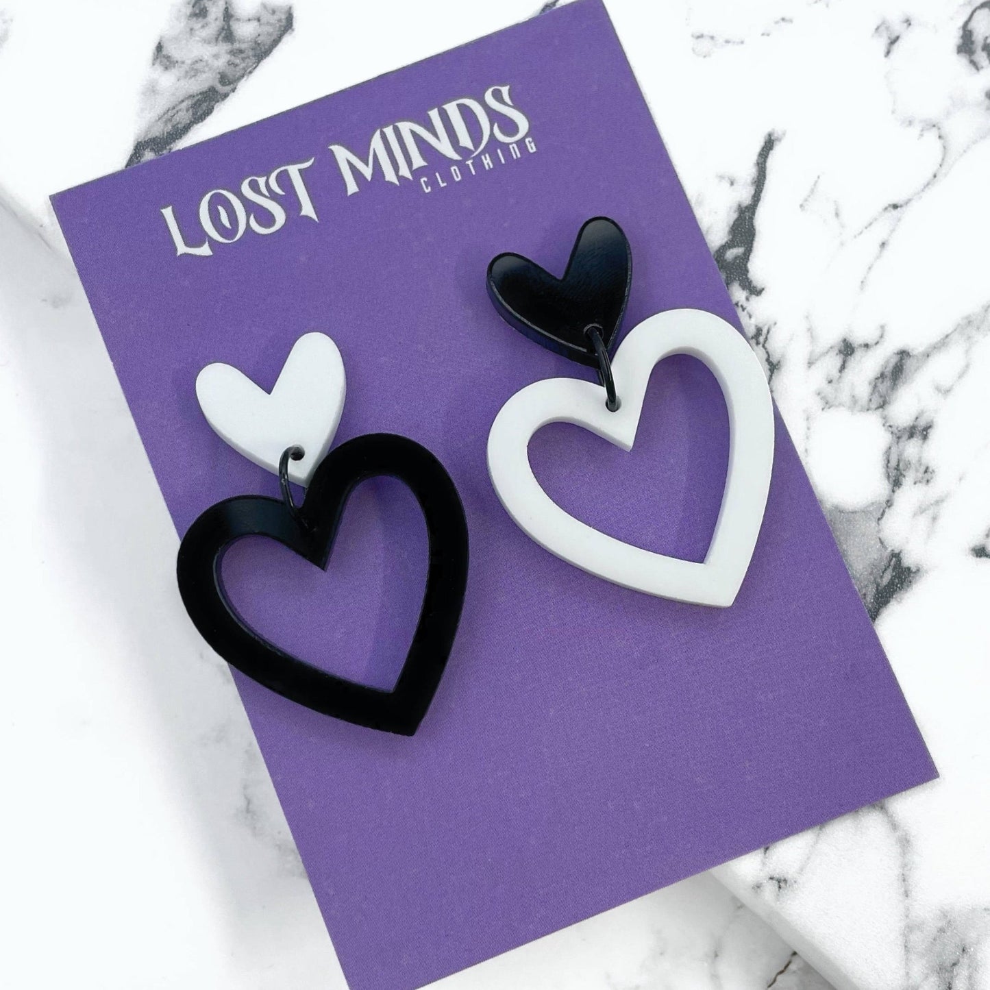 Monochromatic Asymmetrical Heart Earrings - Lost Minds Clothing
