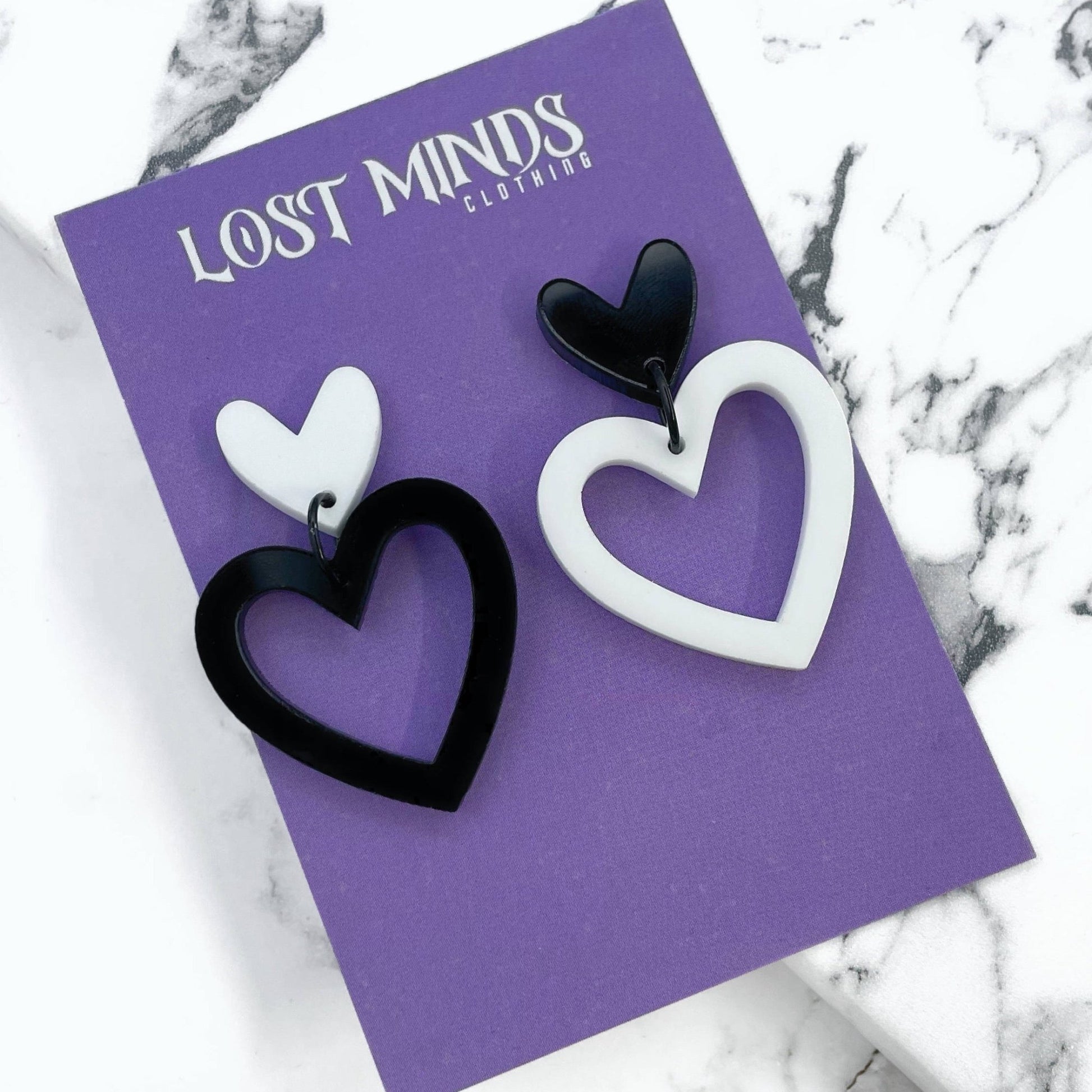 Monochromatic Asymmetrical Heart Earrings - Lost Minds Clothing