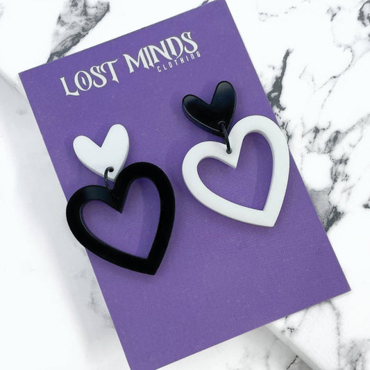 Monochromatic Asymmetrical Heart Earrings - Lost Minds Clothing