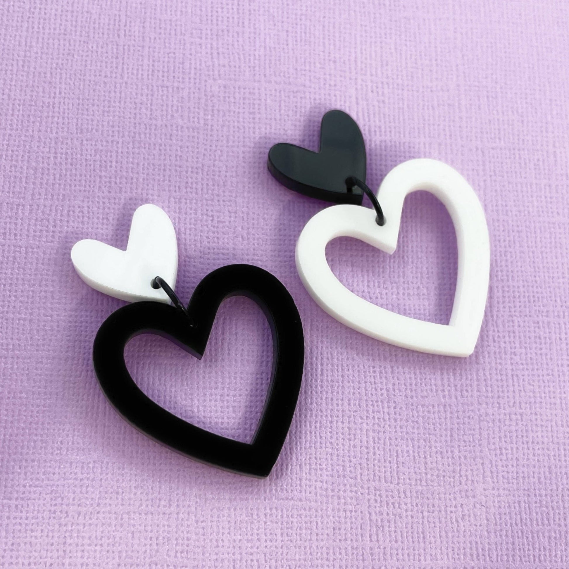 Monochromatic Asymmetrical Heart Earrings - Lost Minds Clothing