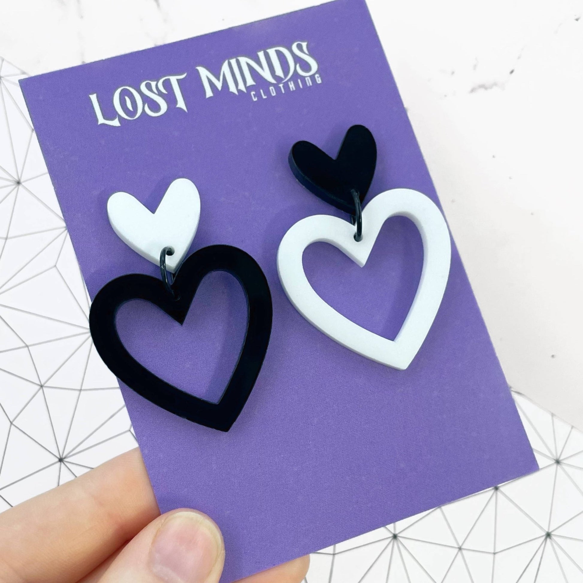 Monochromatic Asymmetrical Heart Earrings - Lost Minds Clothing