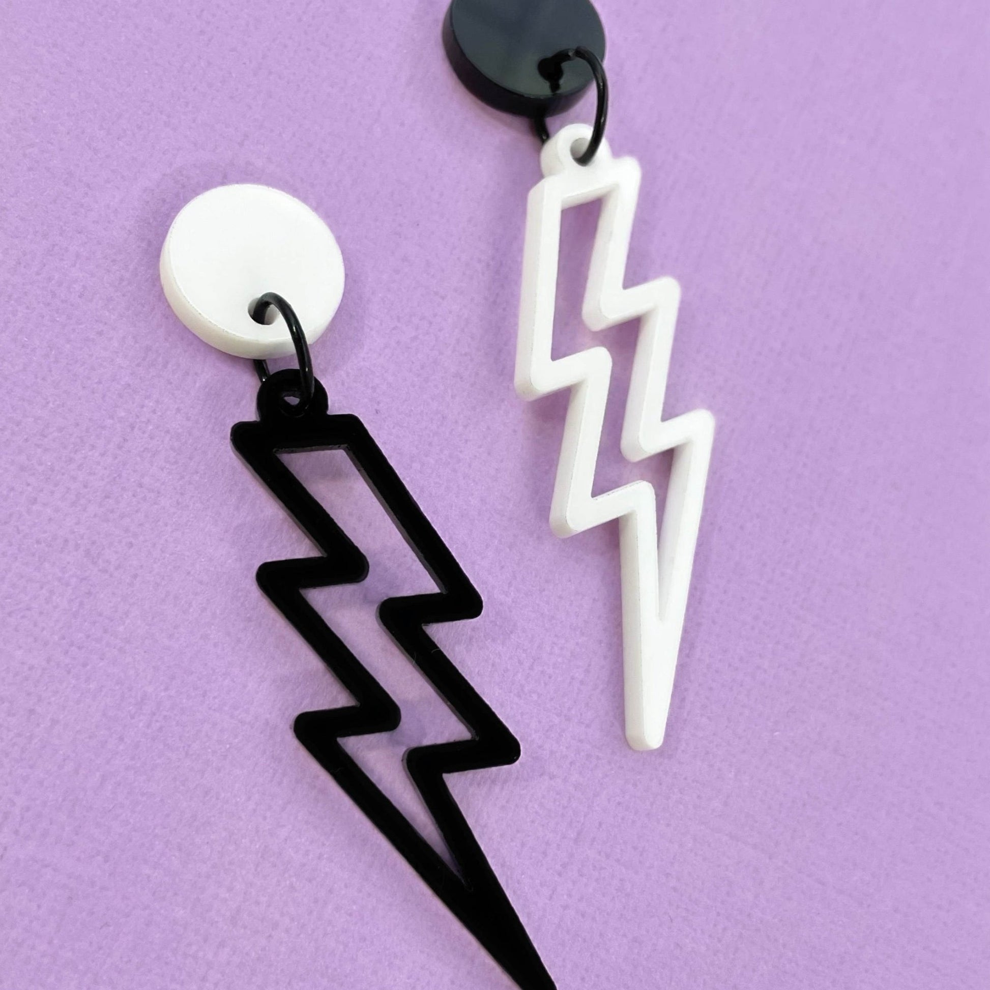 Monochromatic Asymmetrical Lightning Bolt Earrings - Lost Minds Clothing