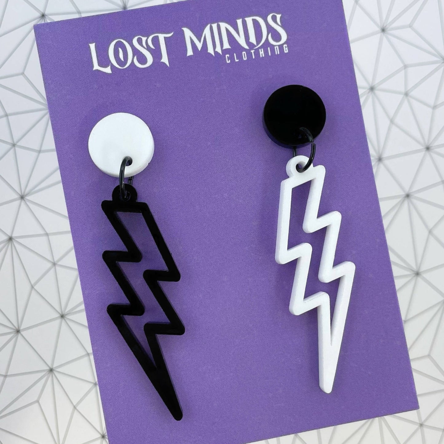 Monochromatic Asymmetrical Lightning Bolt Earrings - Lost Minds Clothing