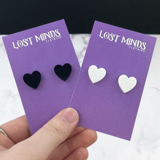 Monochromatic Heart Studs (2 colours available) - Lost Minds Clothing