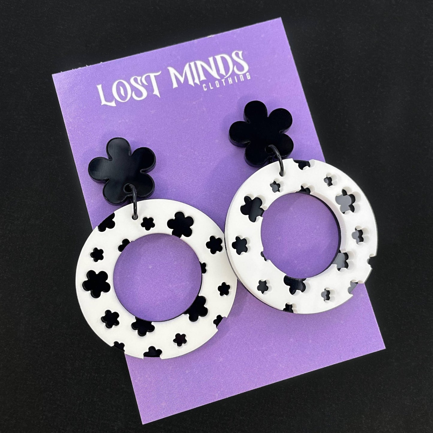 Monochromatic Layered Daisy Circle Earrings - Lost Minds Clothing