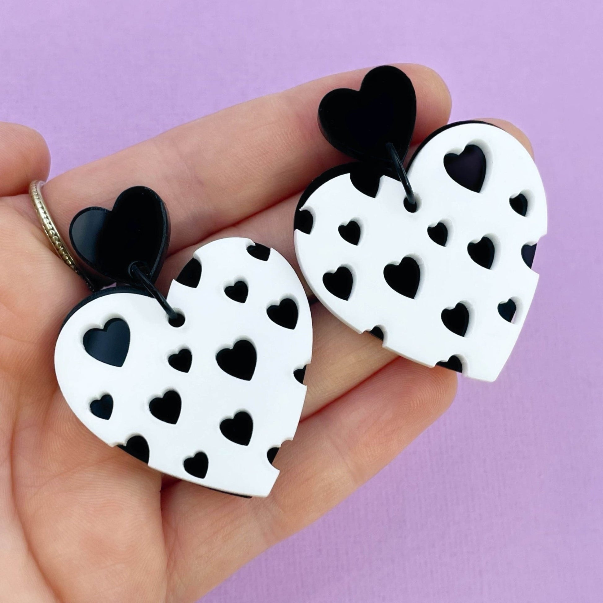Monochromatic Layered Heart Earrings - Lost Minds Clothing