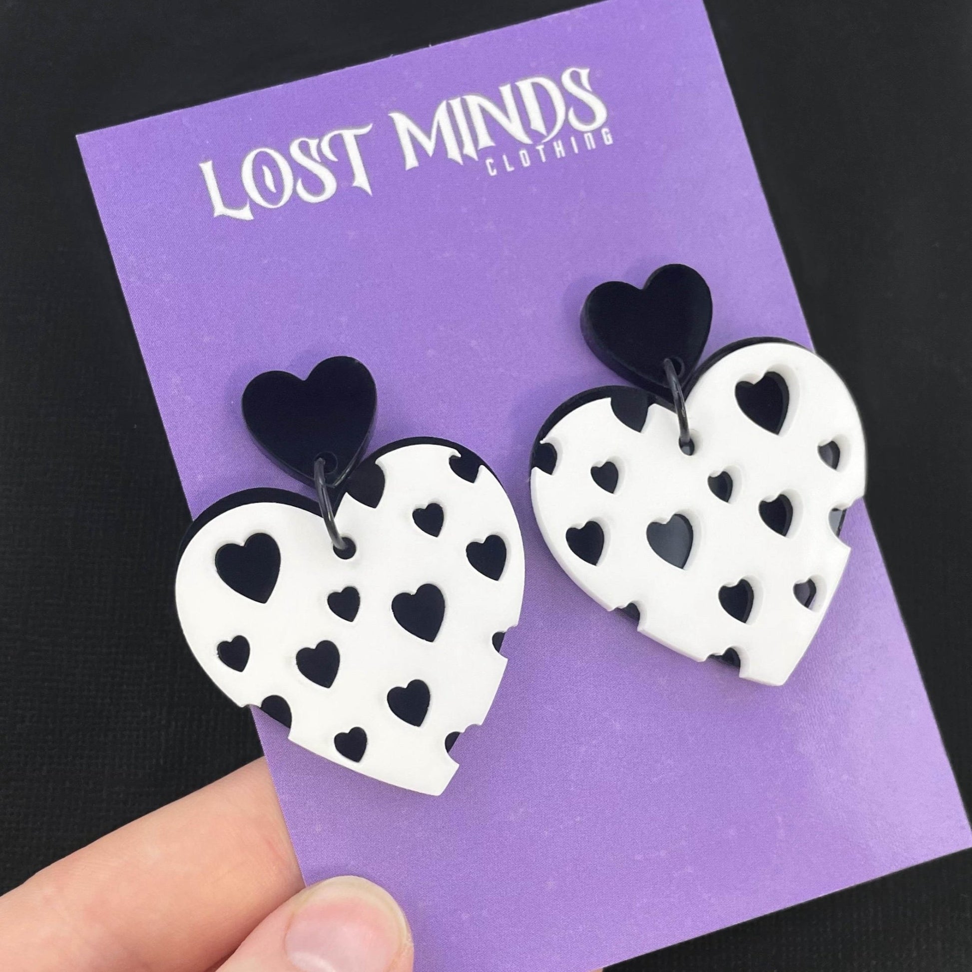 Monochromatic Layered Heart Earrings - Lost Minds Clothing
