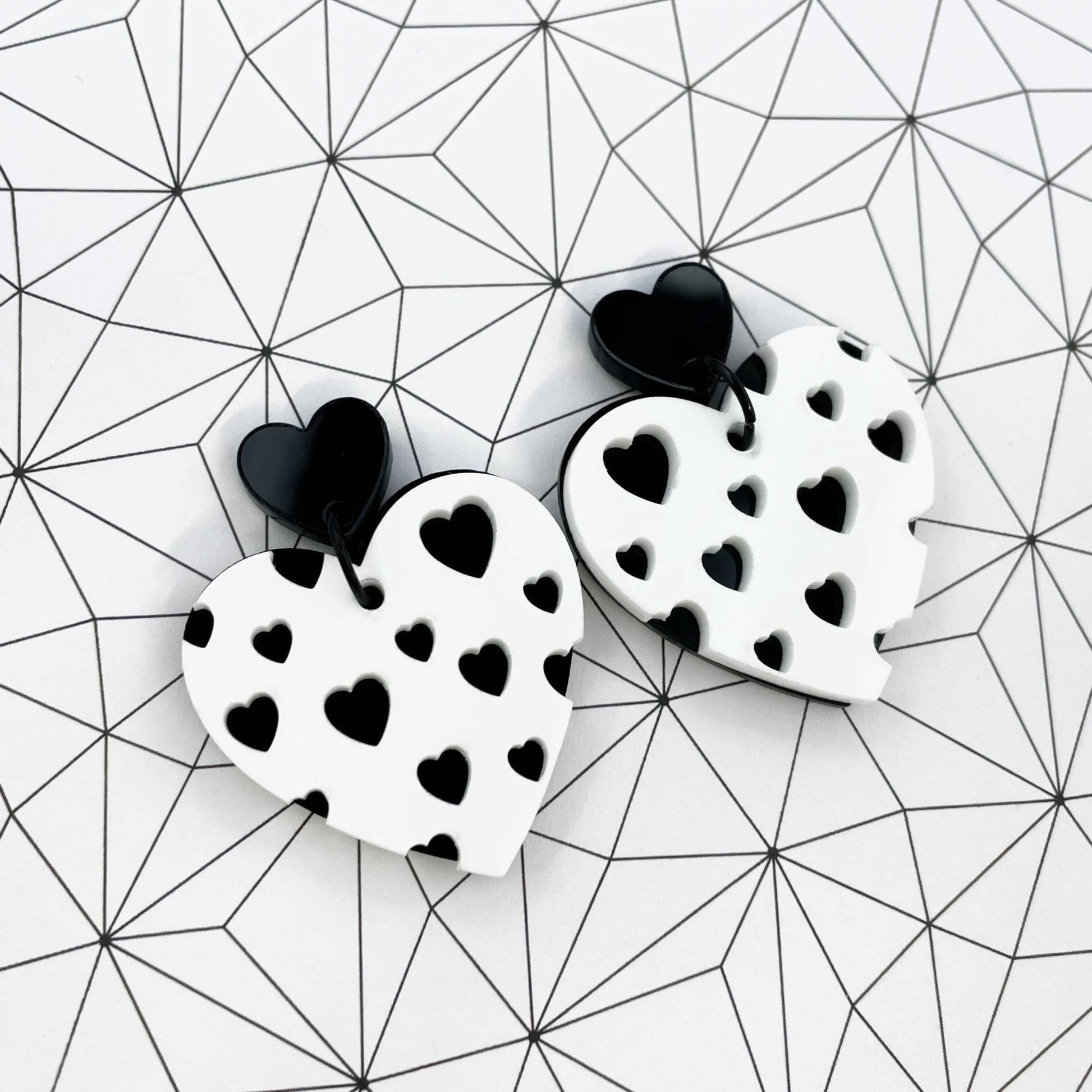 Monochromatic Layered Heart Earrings - Lost Minds Clothing