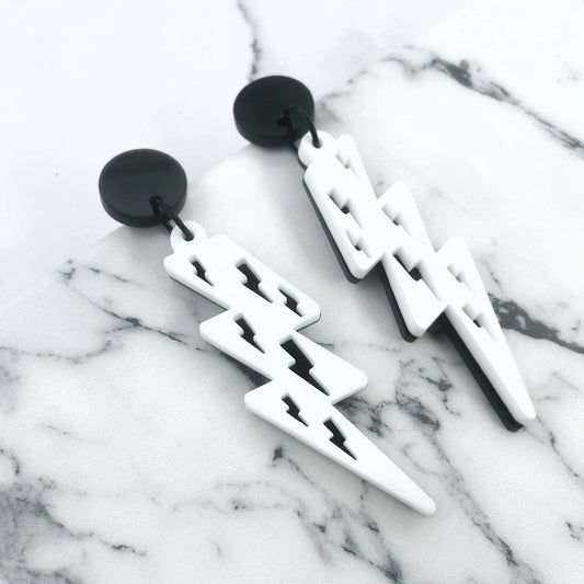 Monochromatic Layered Lightning Bolt Earrings - Lost Minds Clothing