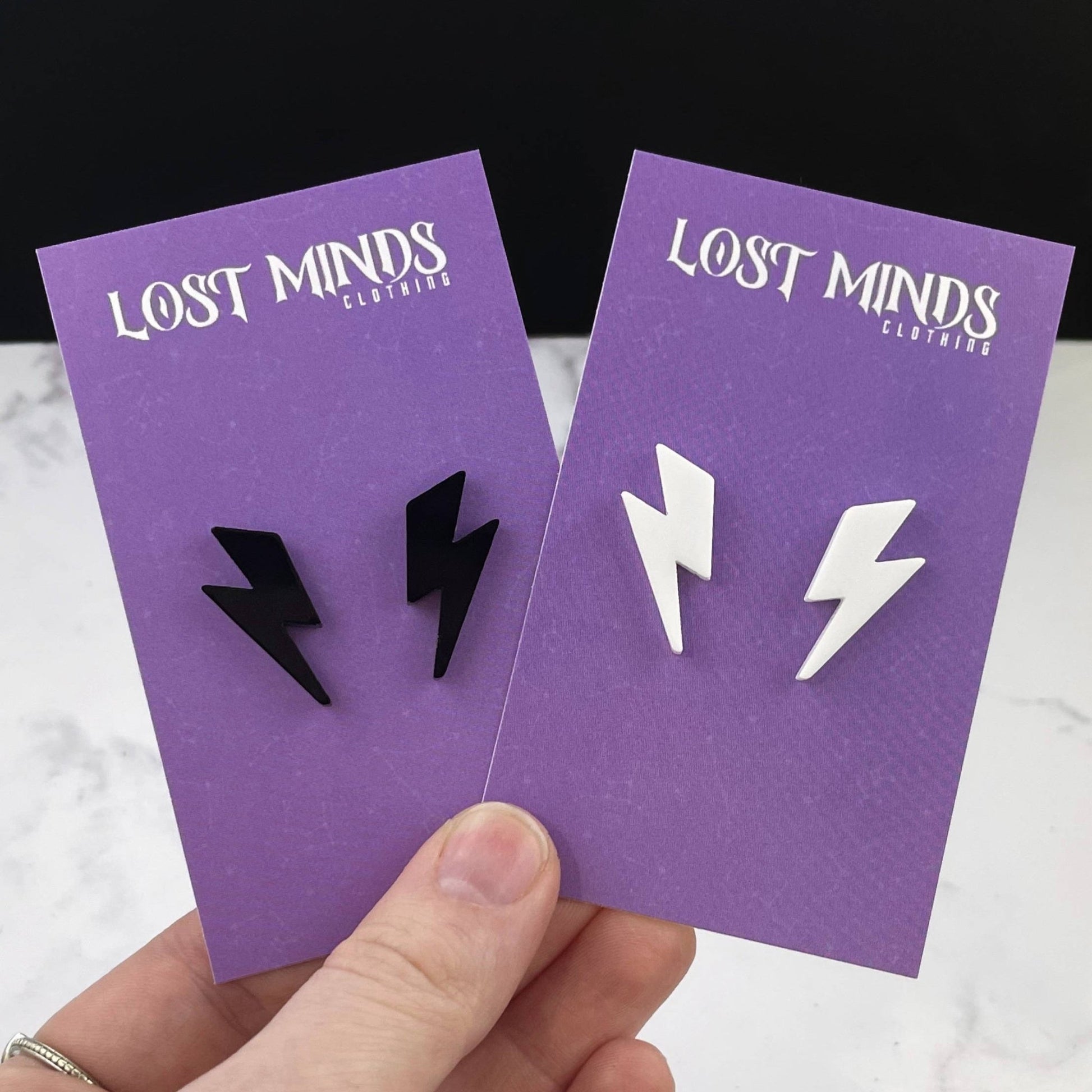 Monochromatic Lightning Bolt Studs (2 colours available) - Lost Minds Clothing