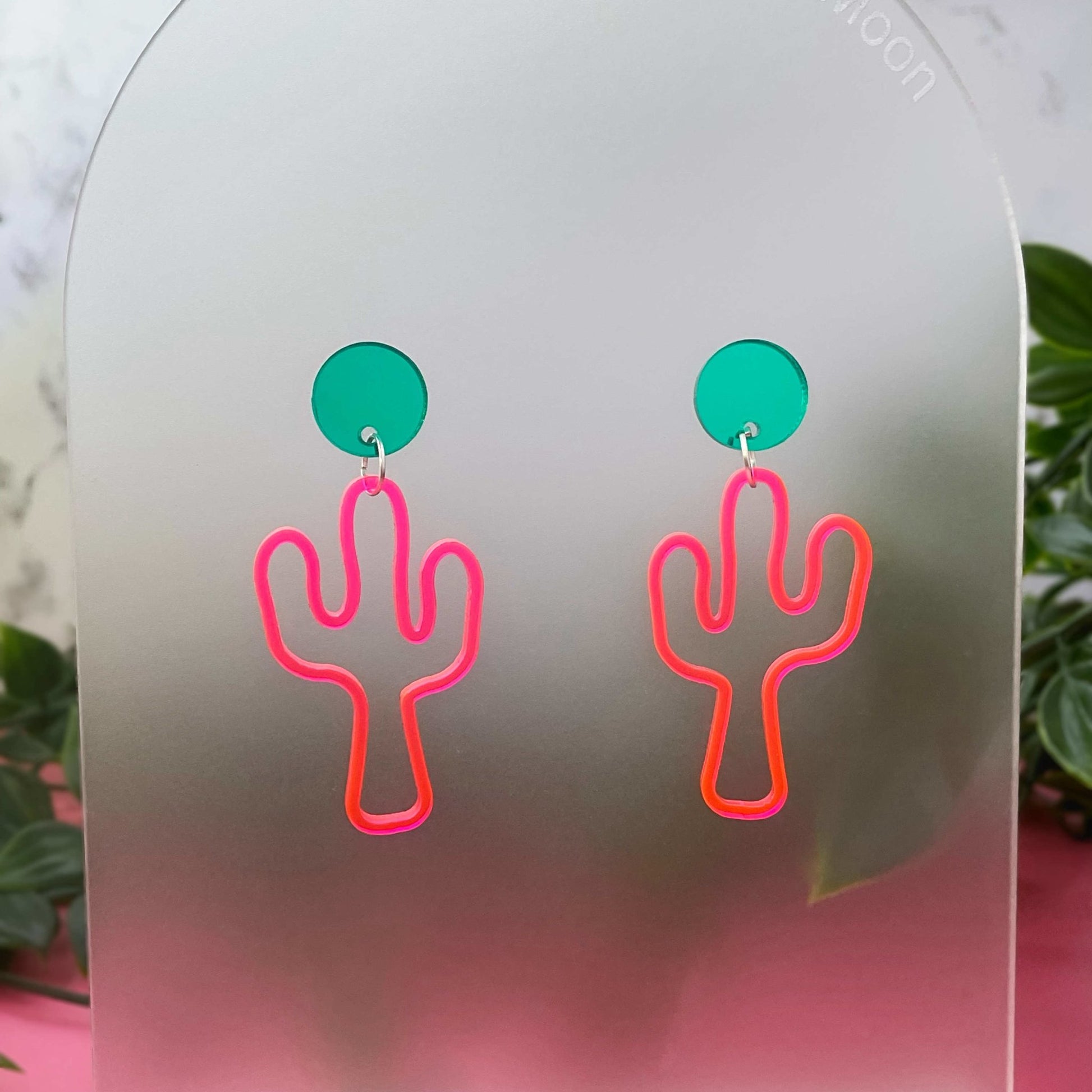 Neon Pink Cactus Earrings - Lost Minds Clothing