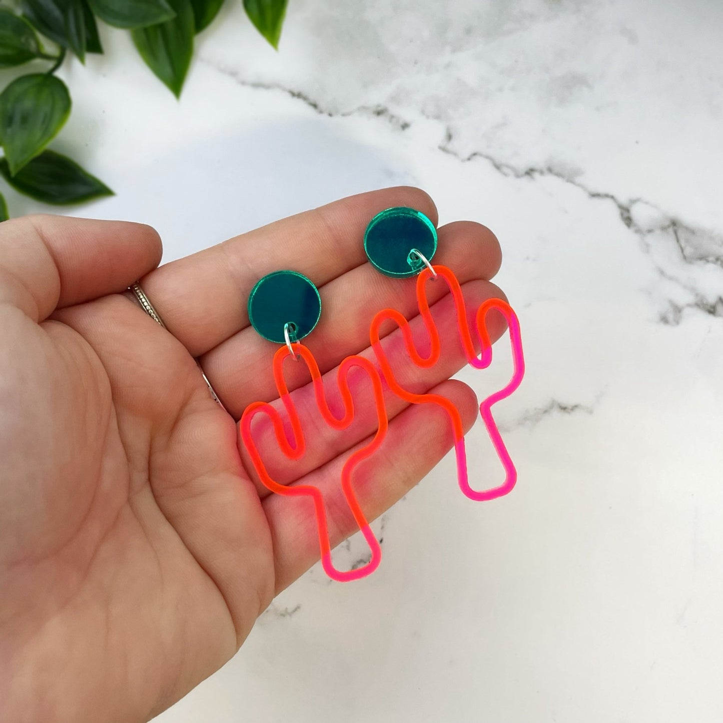 Neon Pink Cactus Earrings - Lost Minds Clothing