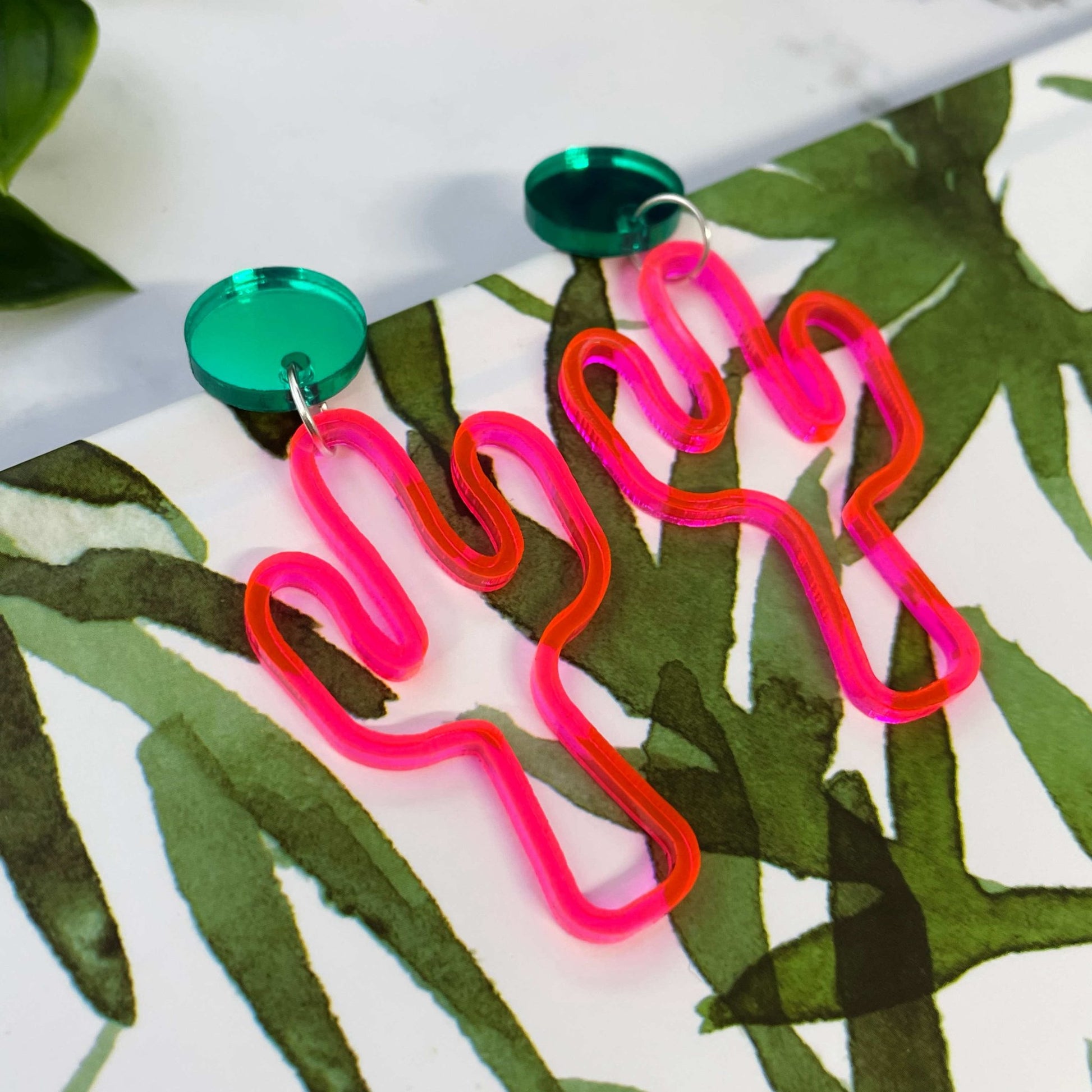 Neon Pink Cactus Earrings - Lost Minds Clothing