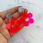 Neon Pink Daisy Earrings - Lost Minds Clothing