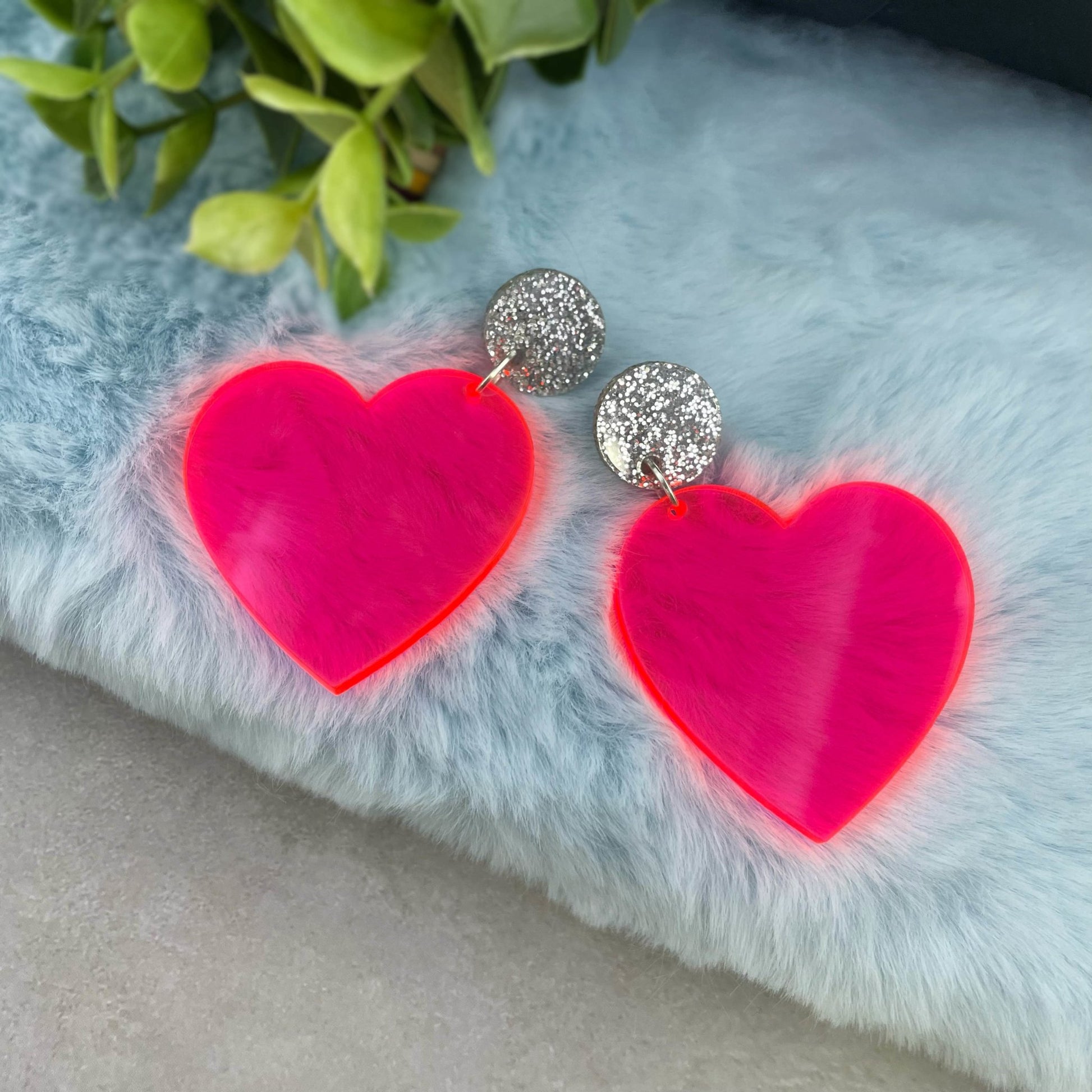 Neon Pink Heart Earrings - Lost Minds Clothing