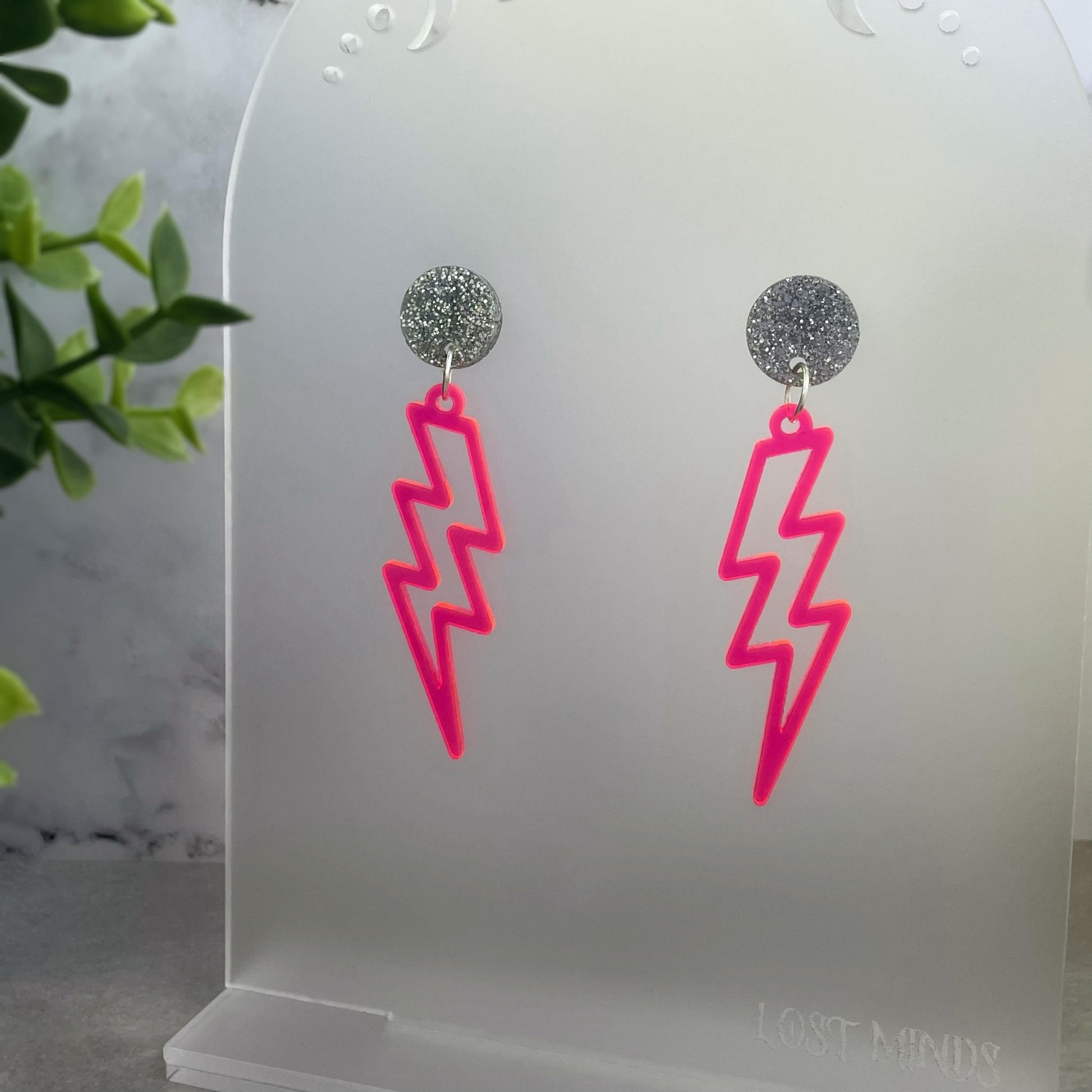 Neon Pink Lightning Bolt Earrings - Lost Minds Clothing