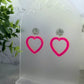 Neon Pink Open Heart Earrings - Lost Minds Clothing