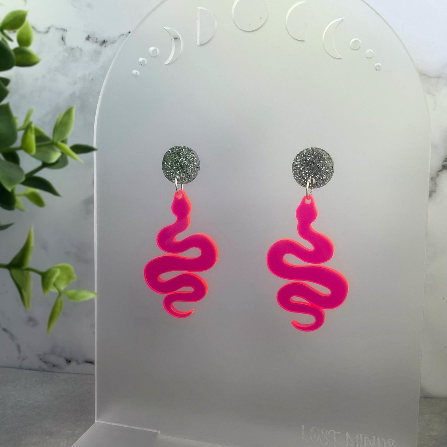 Neon Pink Snake Earrings - Lost Minds Clothing