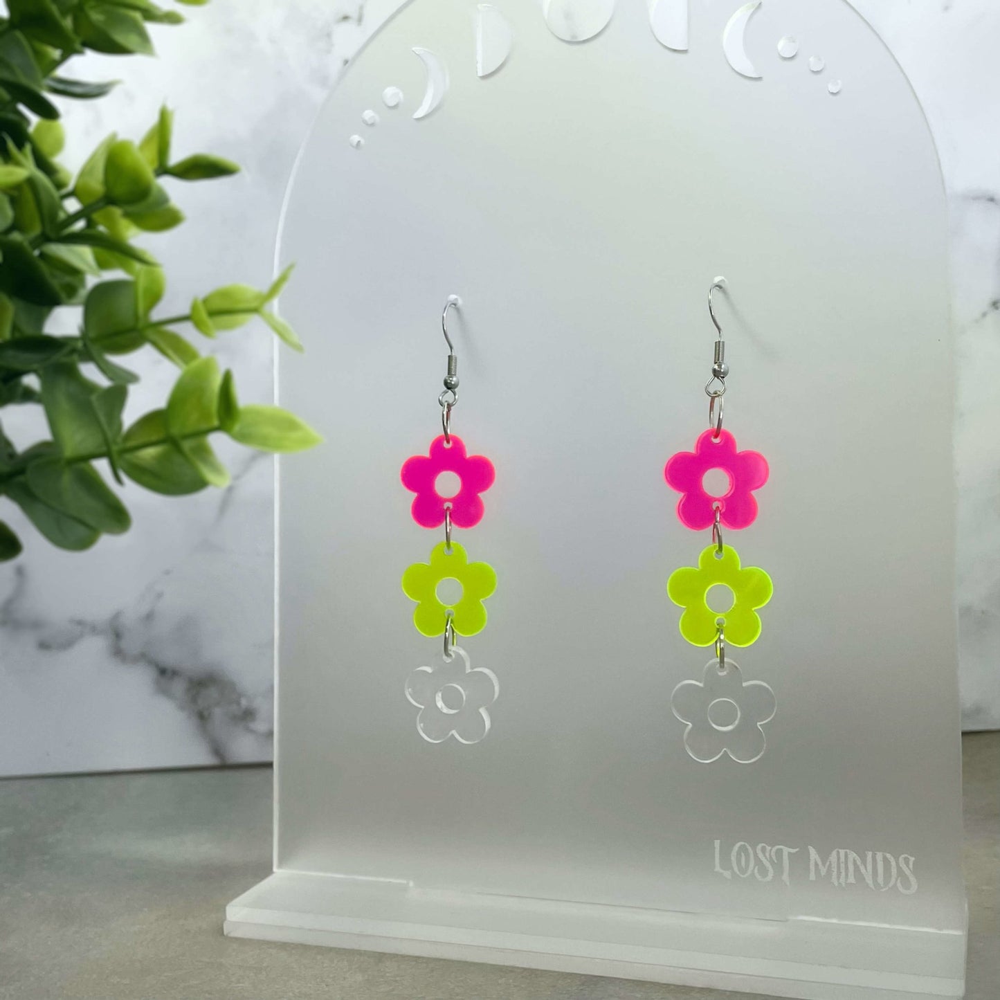 Neon Tiered Daisy Earrings - Lost Minds Clothing