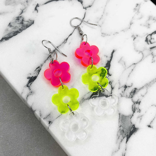 Neon Tiered Daisy Earrings - Lost Minds Clothing
