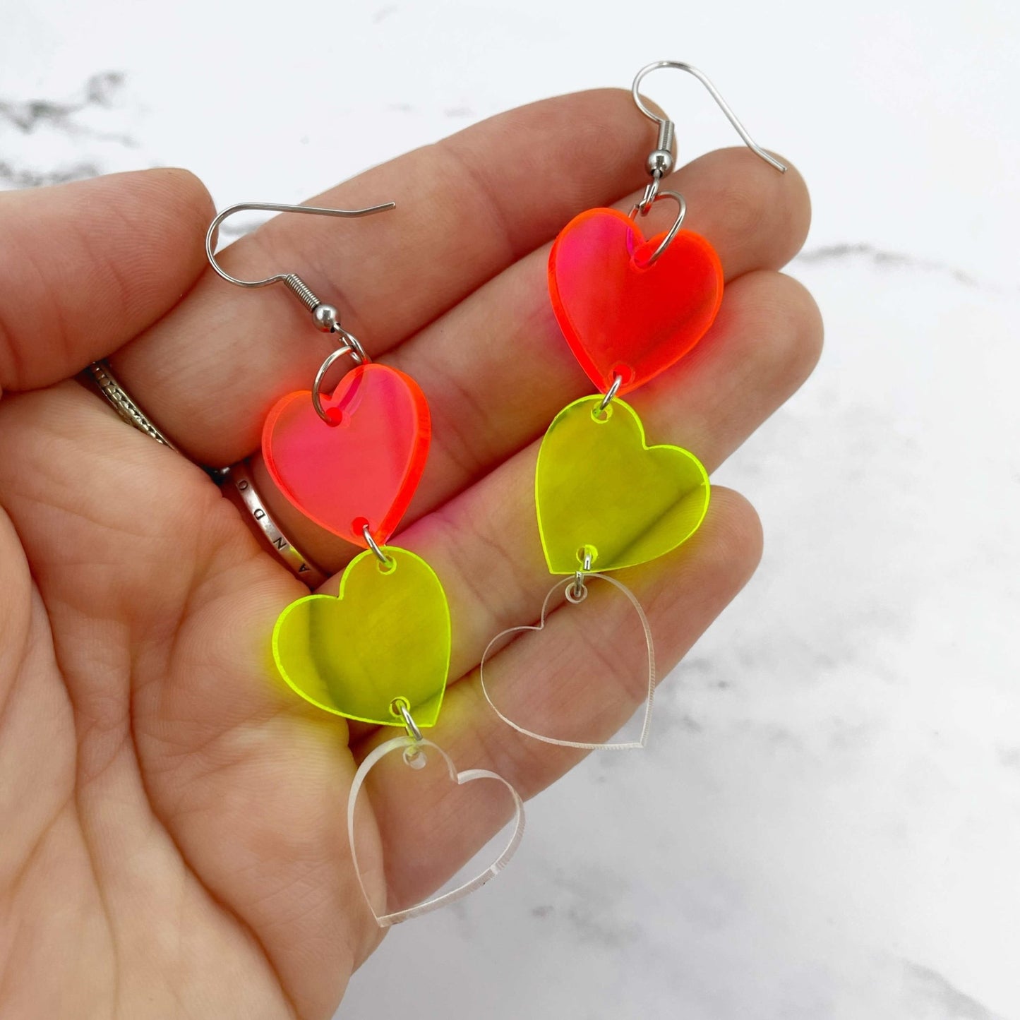 Neon Tiered Heart Earrings - Lost Minds Clothing