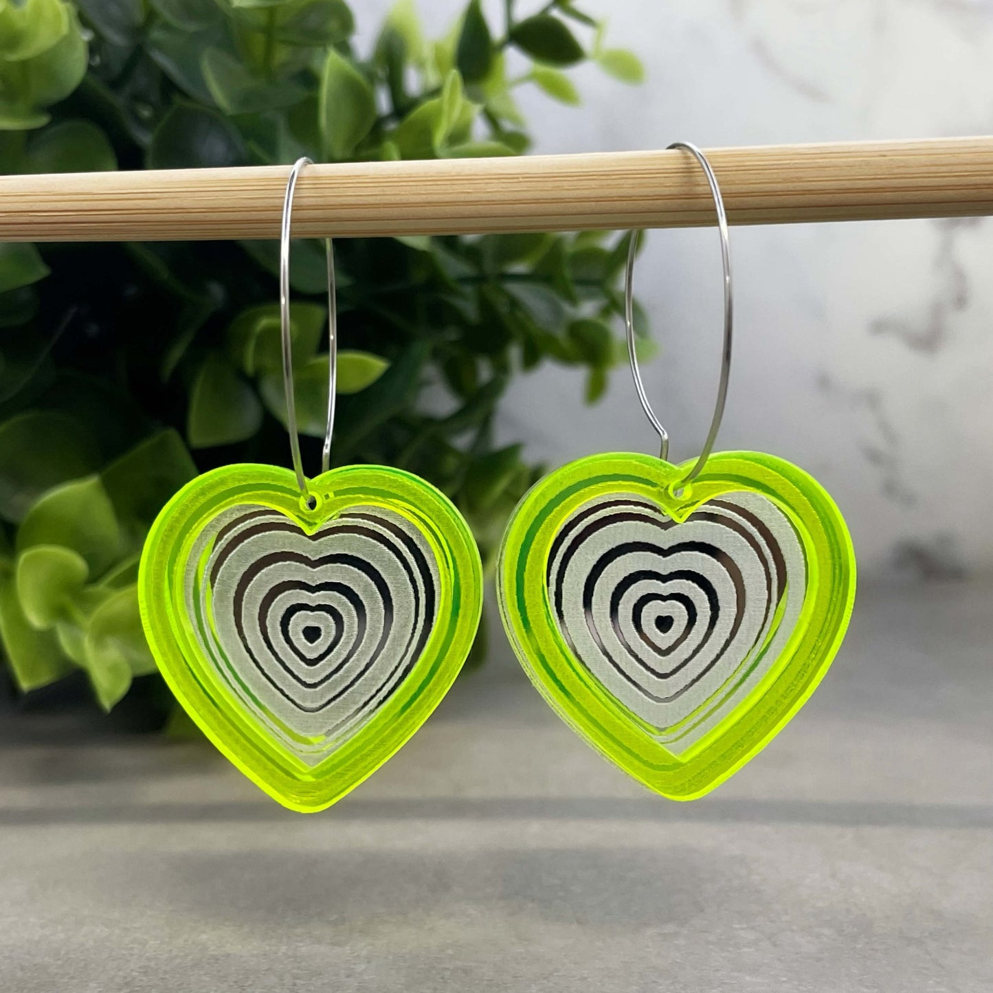 Neon Yellow Double Heart Hoop Earrings - Lost Minds Clothing