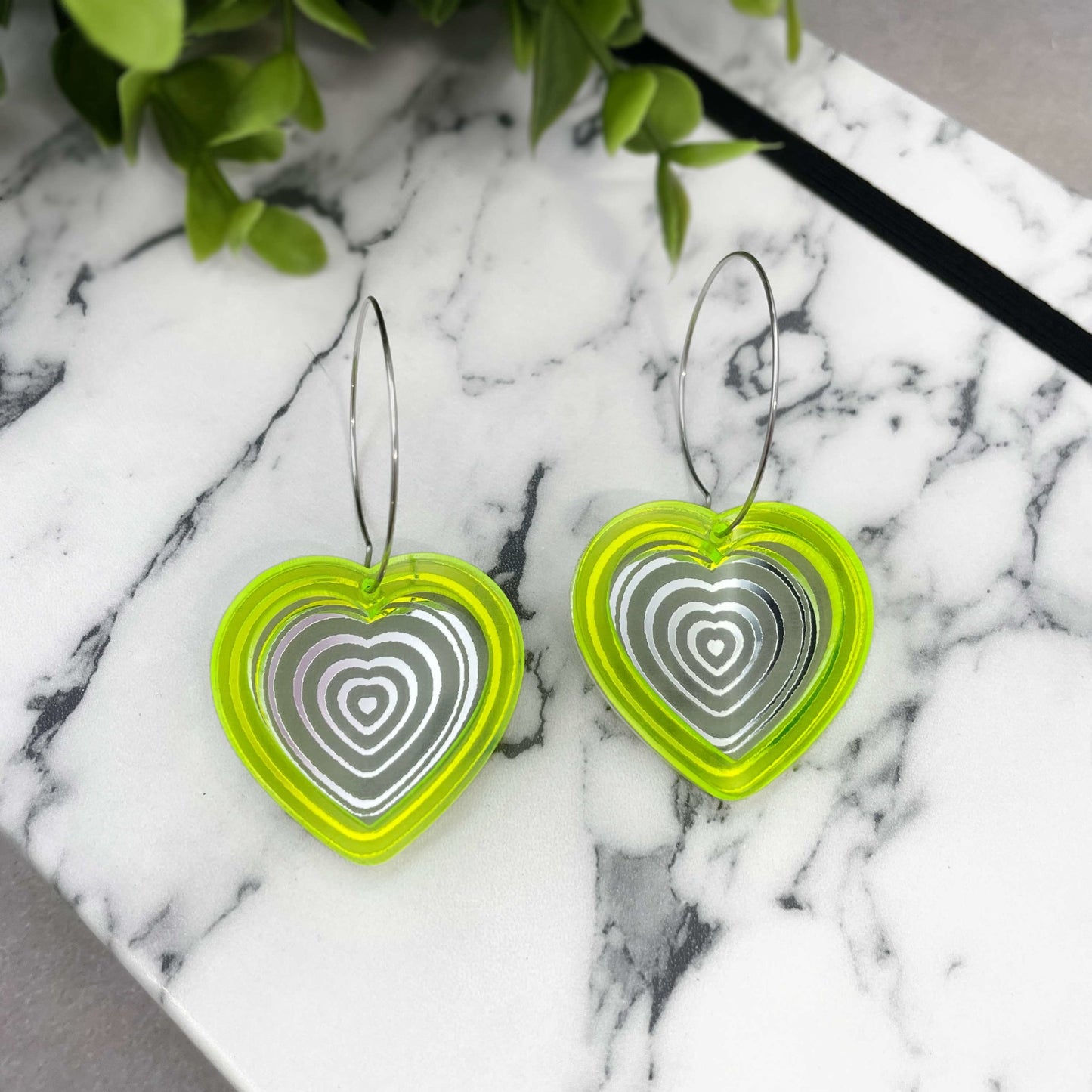 Neon Yellow Double Heart Hoop Earrings - Lost Minds Clothing