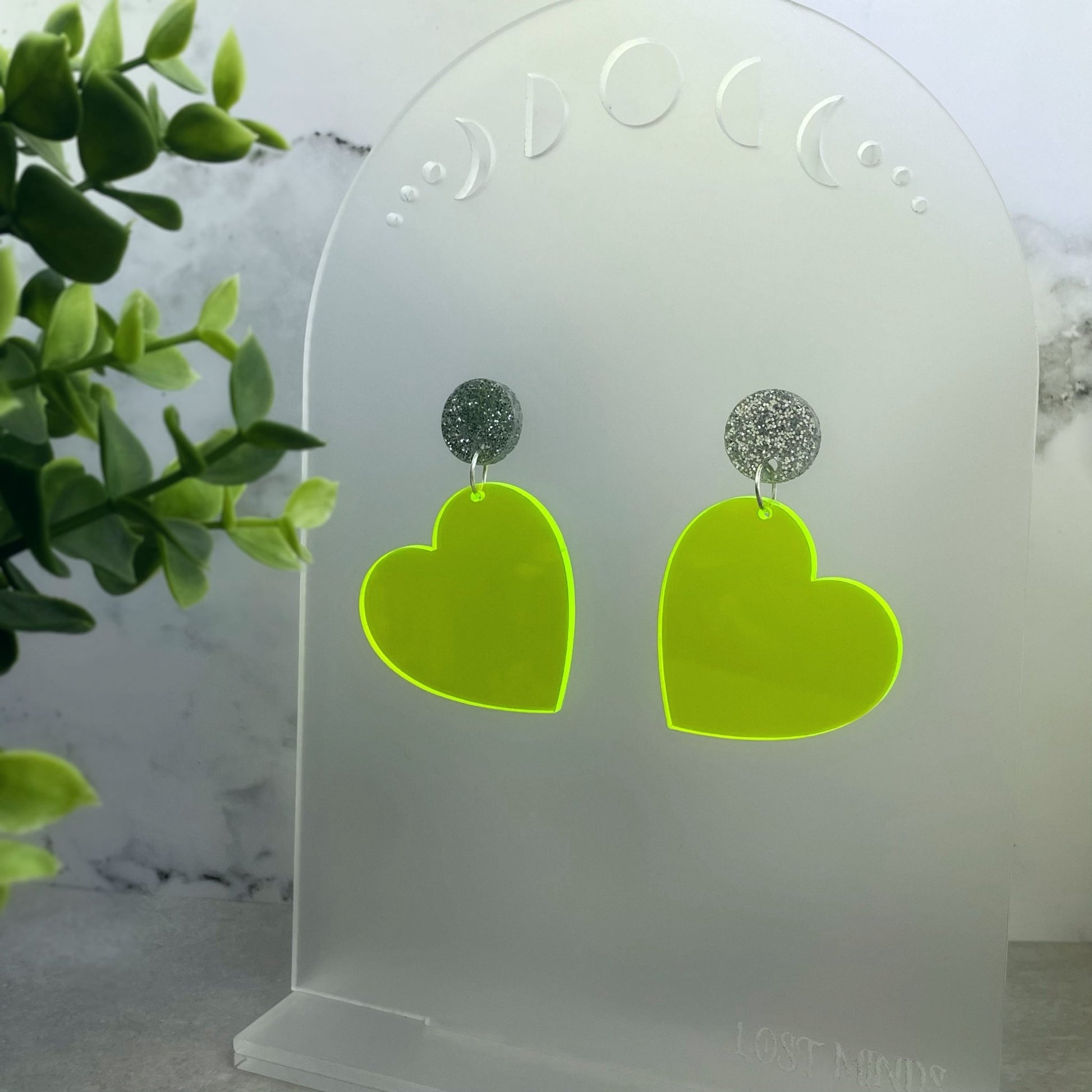 Neon Yellow Heart Earrings - Lost Minds Clothing