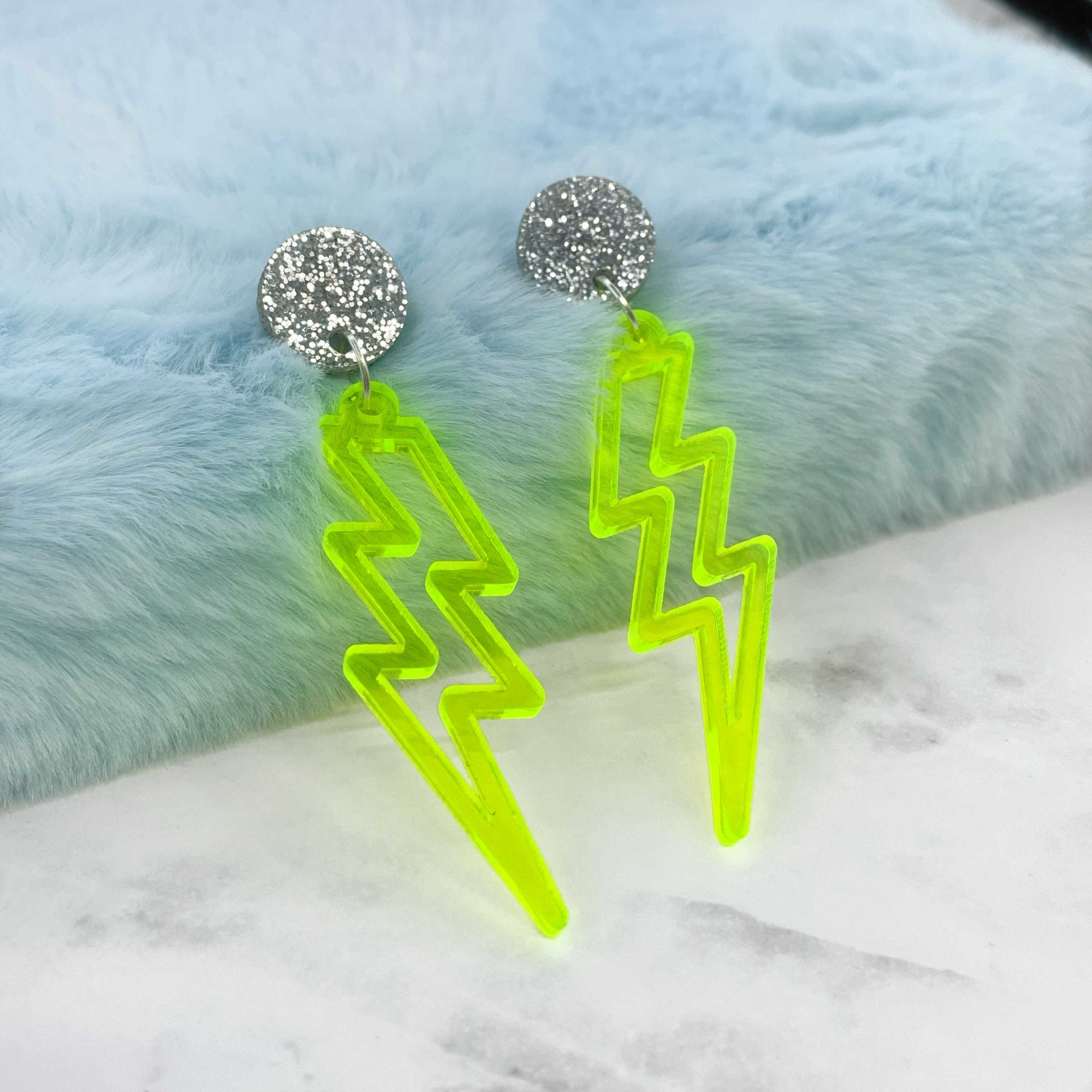 Liquid Glitter Lightning Bolt Earrings Out of this World  Electric  Bubblegum