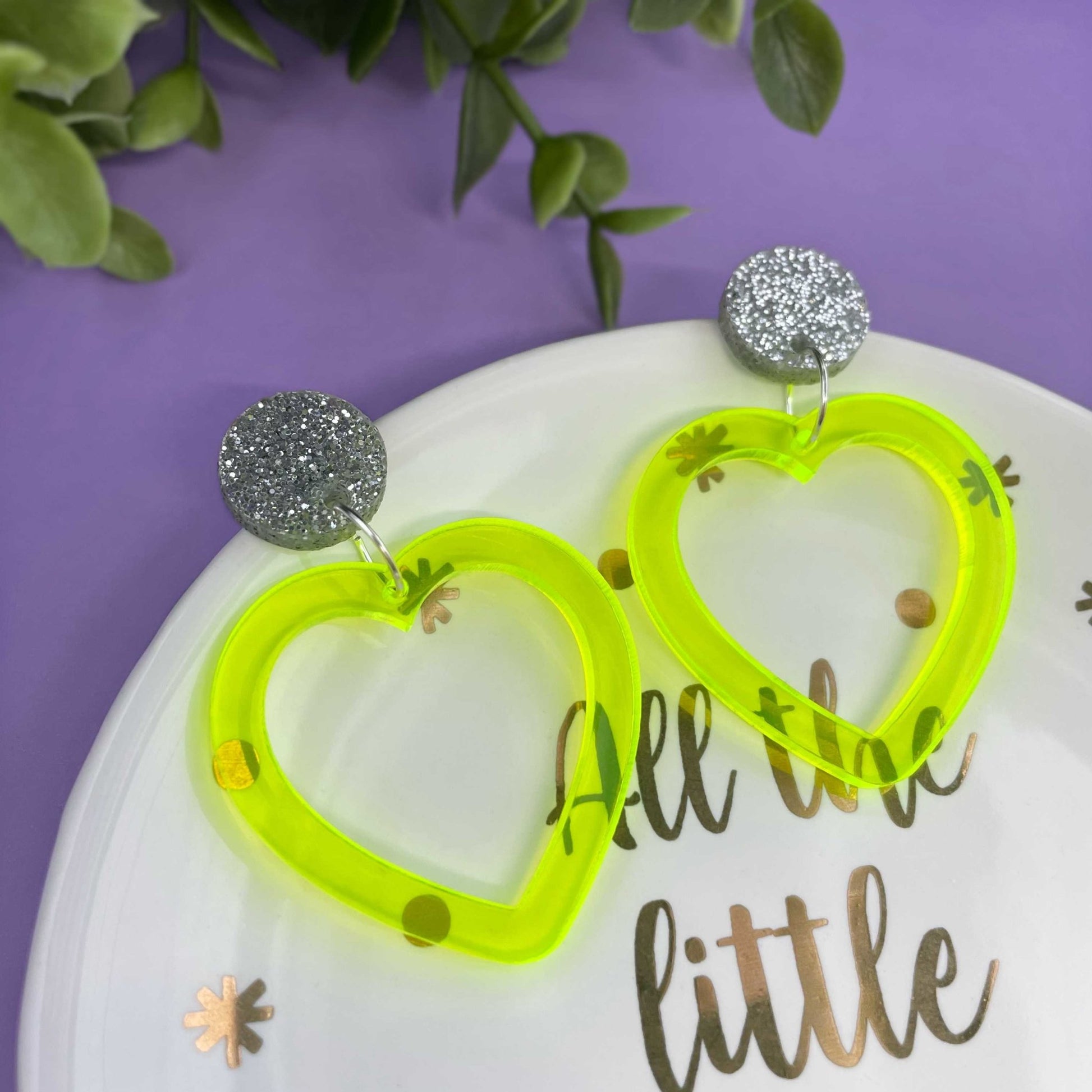 Neon Yellow Open Heart Earrings - Lost Minds Clothing