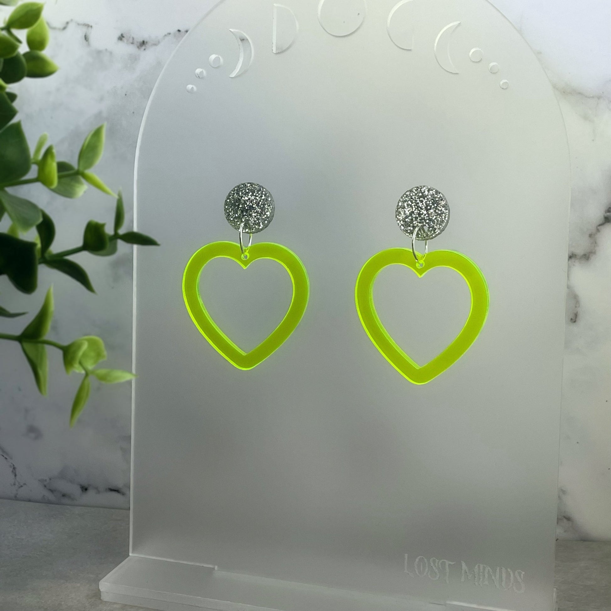 Neon Yellow Open Heart Earrings - Lost Minds Clothing