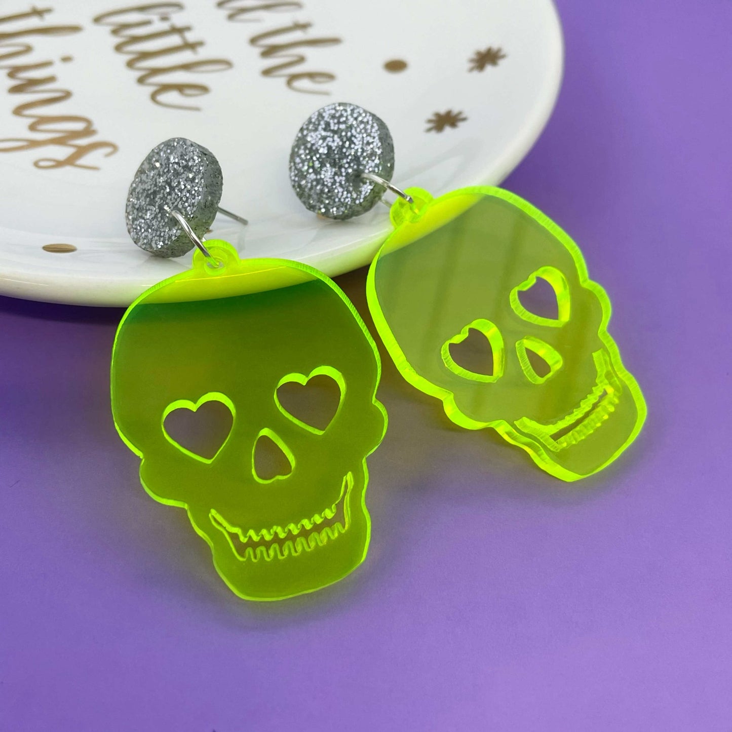 Neon Yellow Skull Earrings - Lost Minds Clothing